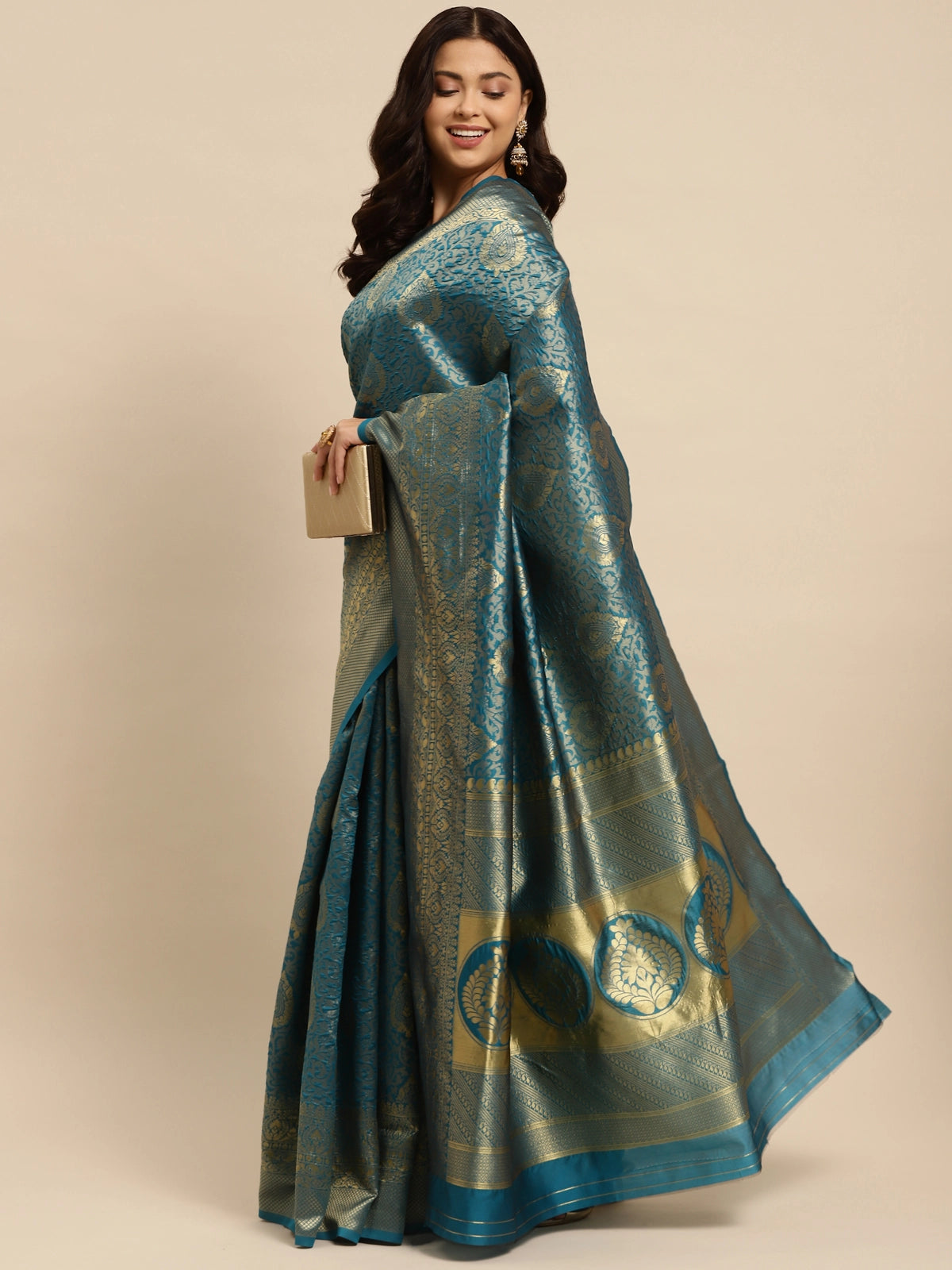 Buy Banarasi Silk Jacquard Saree With Blouse Piece-Sky Blue