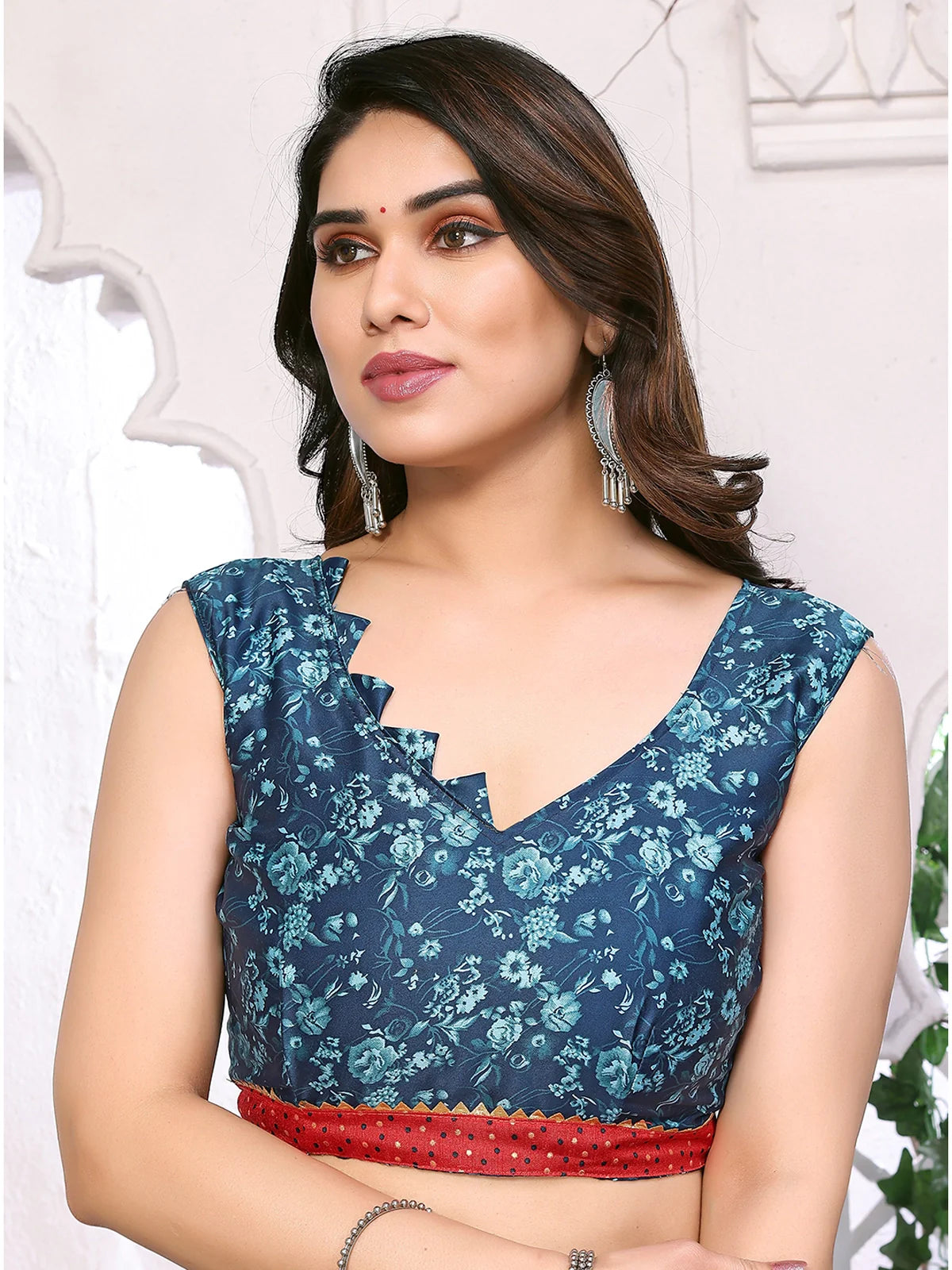 Buy Floral Printed Chiffon Saree With Blouse Piece-Teal