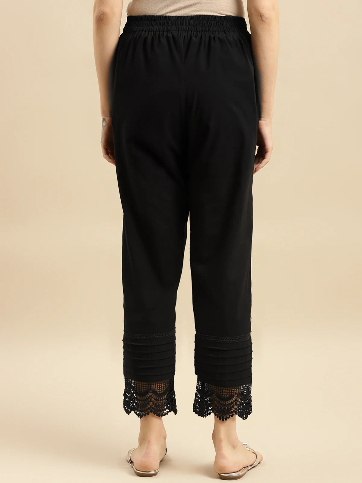 Buy 100% Cotton Solid Calf Length Straight Pant-Black