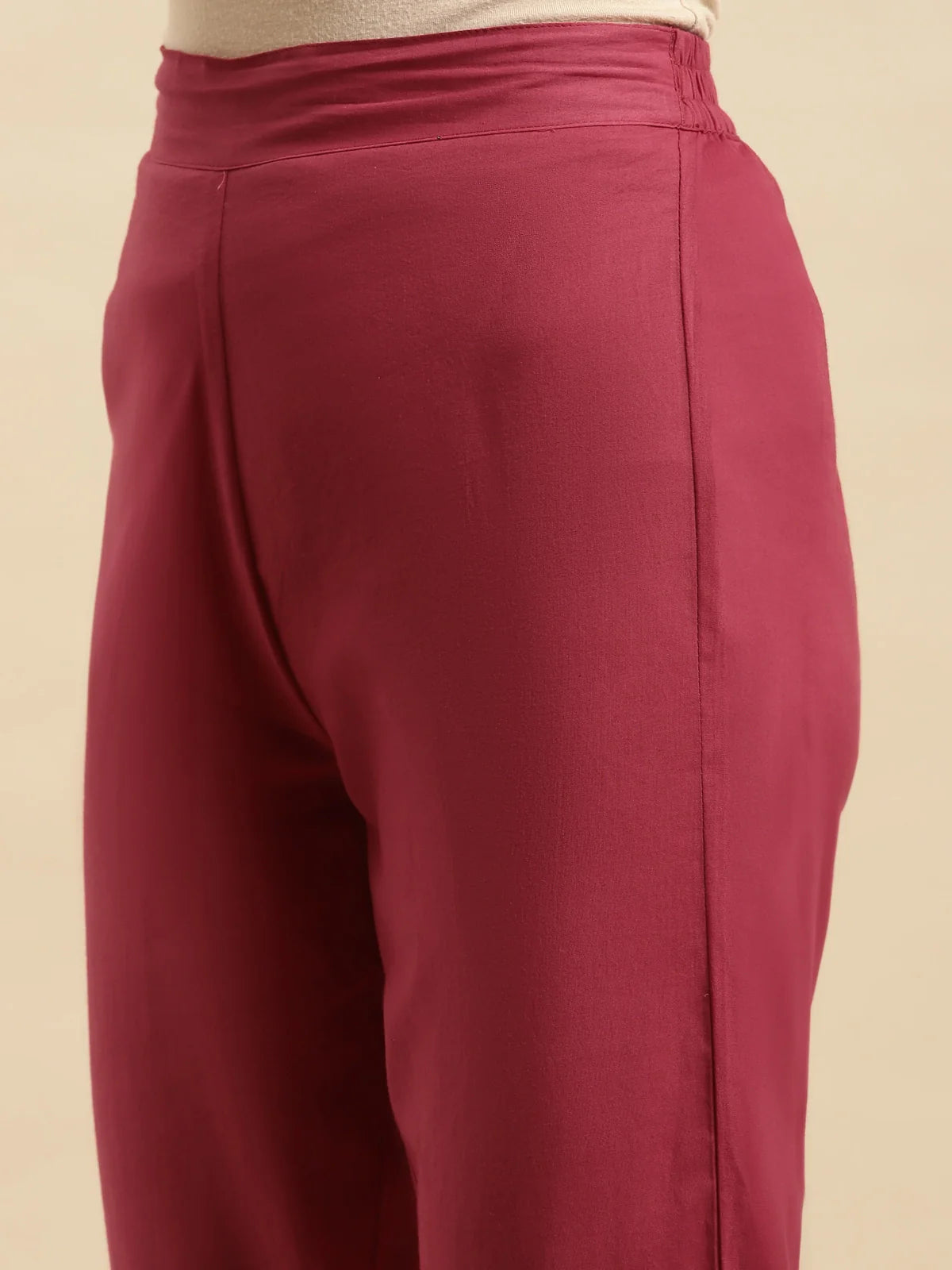 Buy 100% Cotton Solid Calf Length Straight Pants (Pack of 2)-Black & Maroon