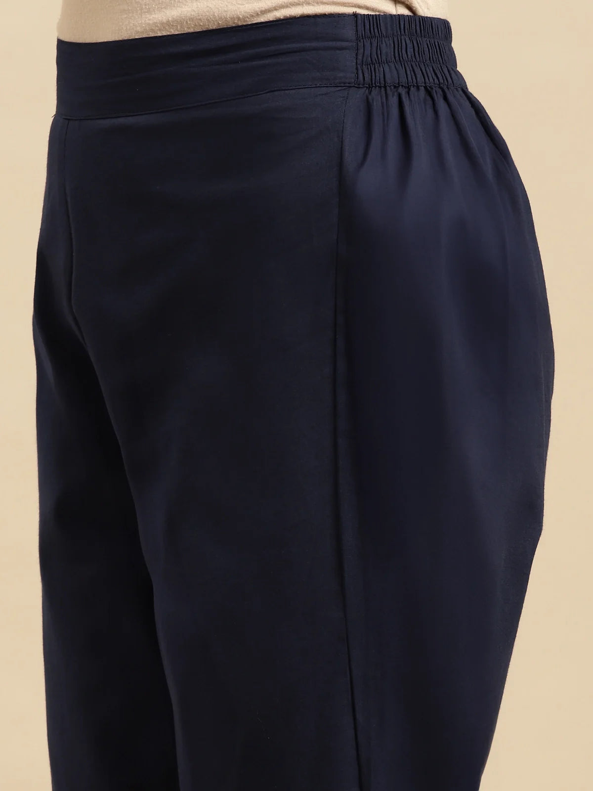 Buy 100% Cotton Solid Calf Length Straight Pants (Pack of 2)-Black & Navy Blue