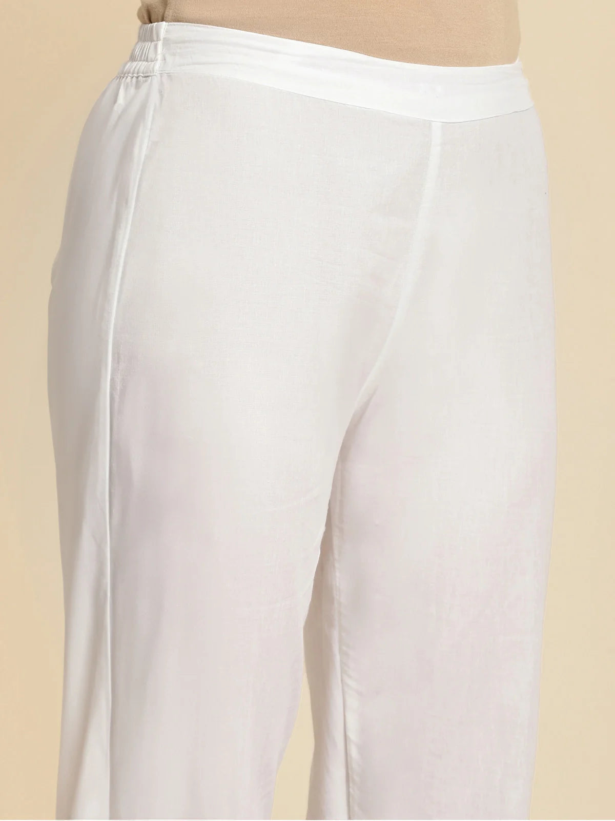 Buy 100% Cotton Solid Calf Length Straight Pants (Pack of 2)-Maroon & Off White