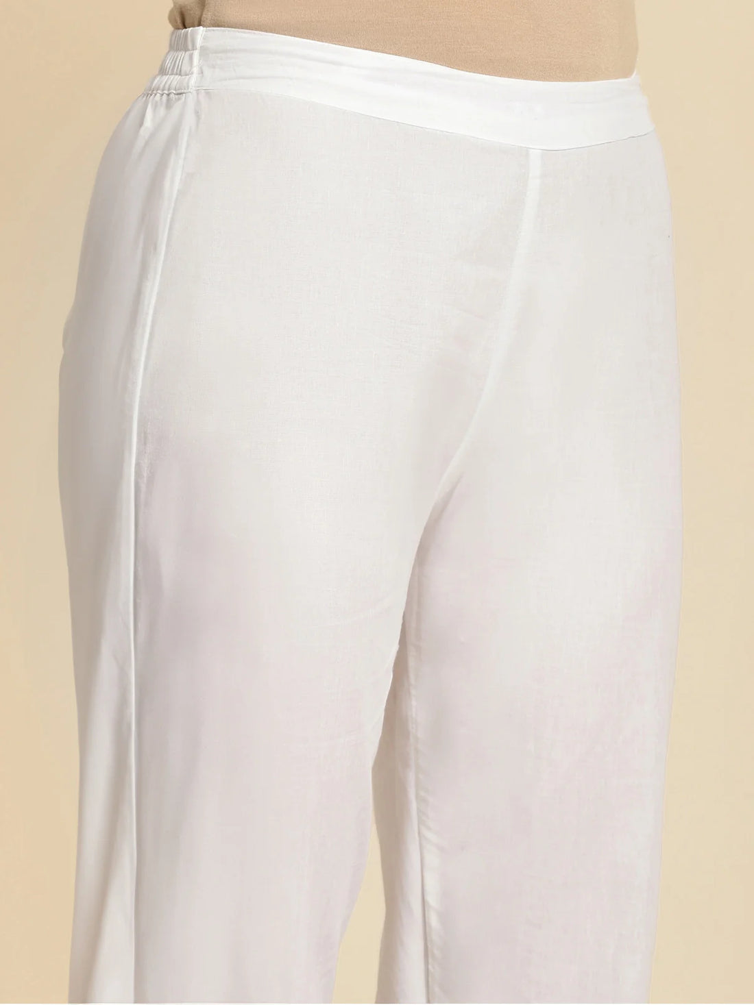 Buy 100% Cotton Solid Calf Length Straight Pant-Off White