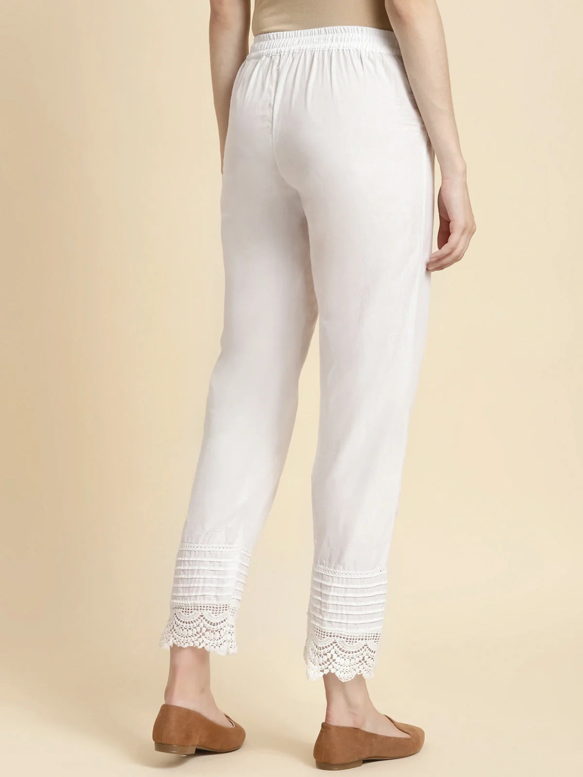 Buy 100% Cotton Solid Calf Length Straight Pant-Off White