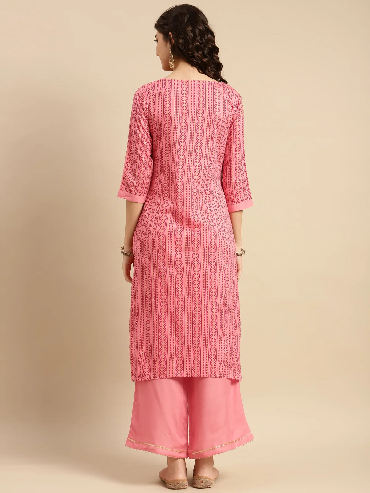 Buy Rayon Ethnic Motif Calf Length Straight Kurta With Palazzo-Peach