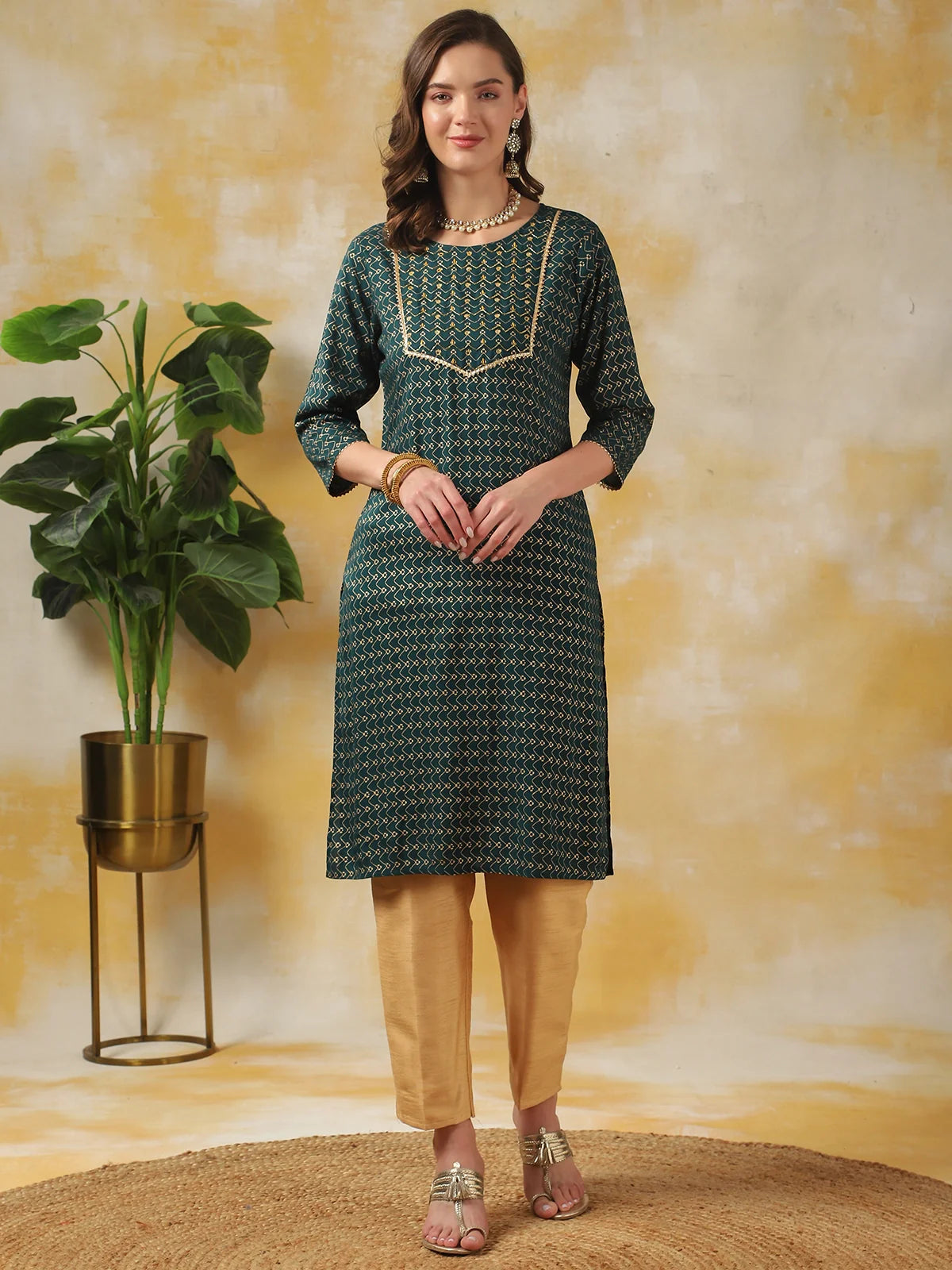 Buy Rayon Embroidered Knee Length Straight Kurta-Teal