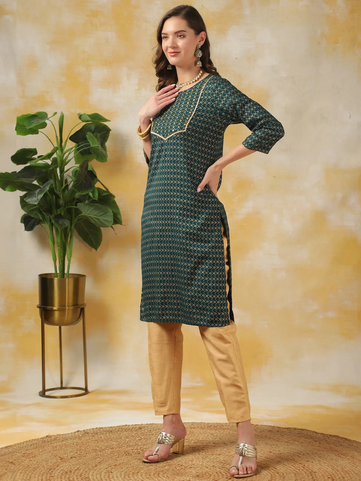 Buy Rayon Embroidered Knee Length Straight Kurta-Teal