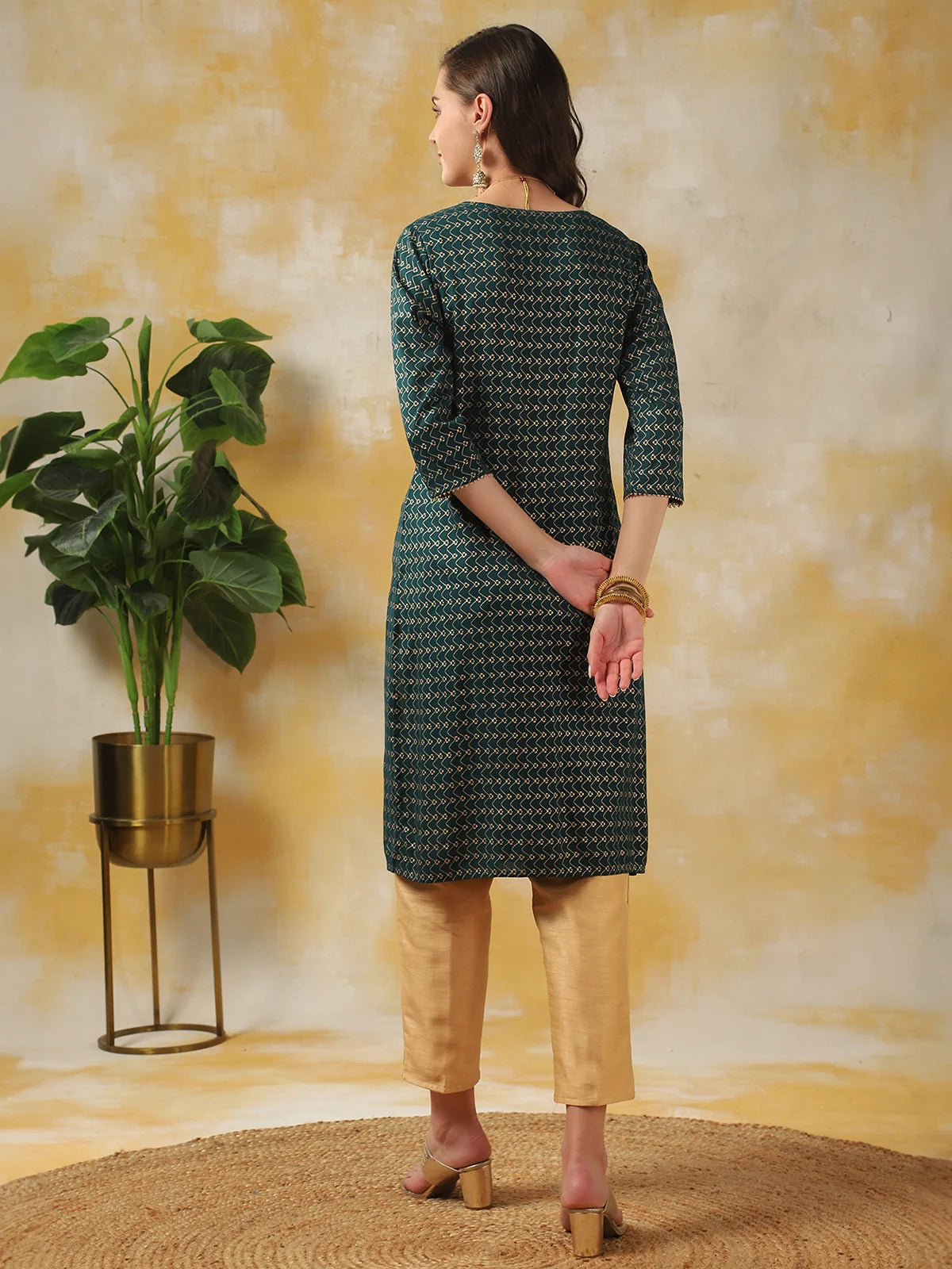 Buy Rayon Embroidered Knee Length Straight Kurta-Teal