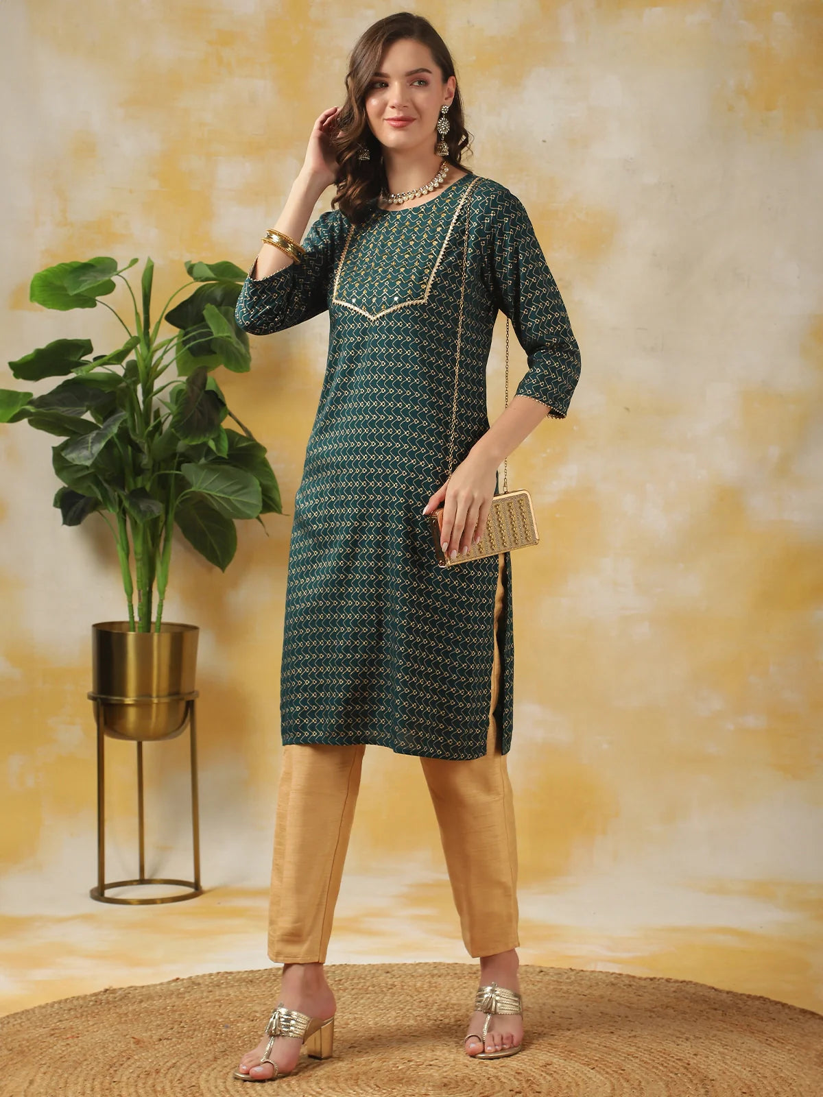 Buy Rayon Embroidered Knee Length Straight Kurta-Teal