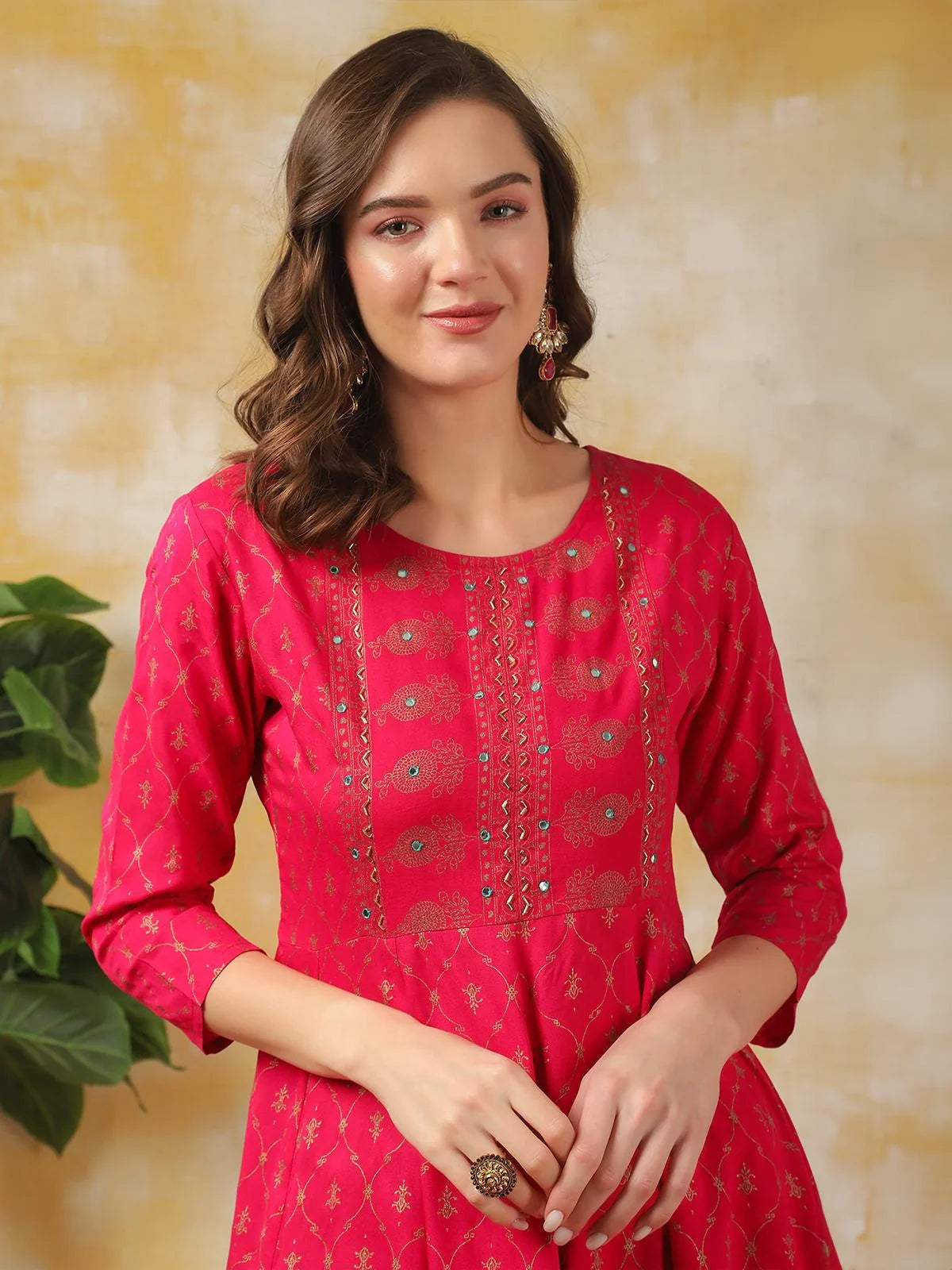 Buy Rayon Embroidered Calf Length Anarkali Kurta-Pink