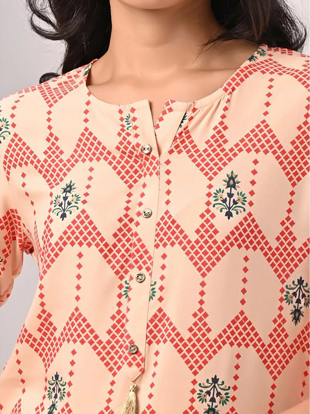 Buy Rayon Floral Printed Calf Length Straight Kurta-Peach