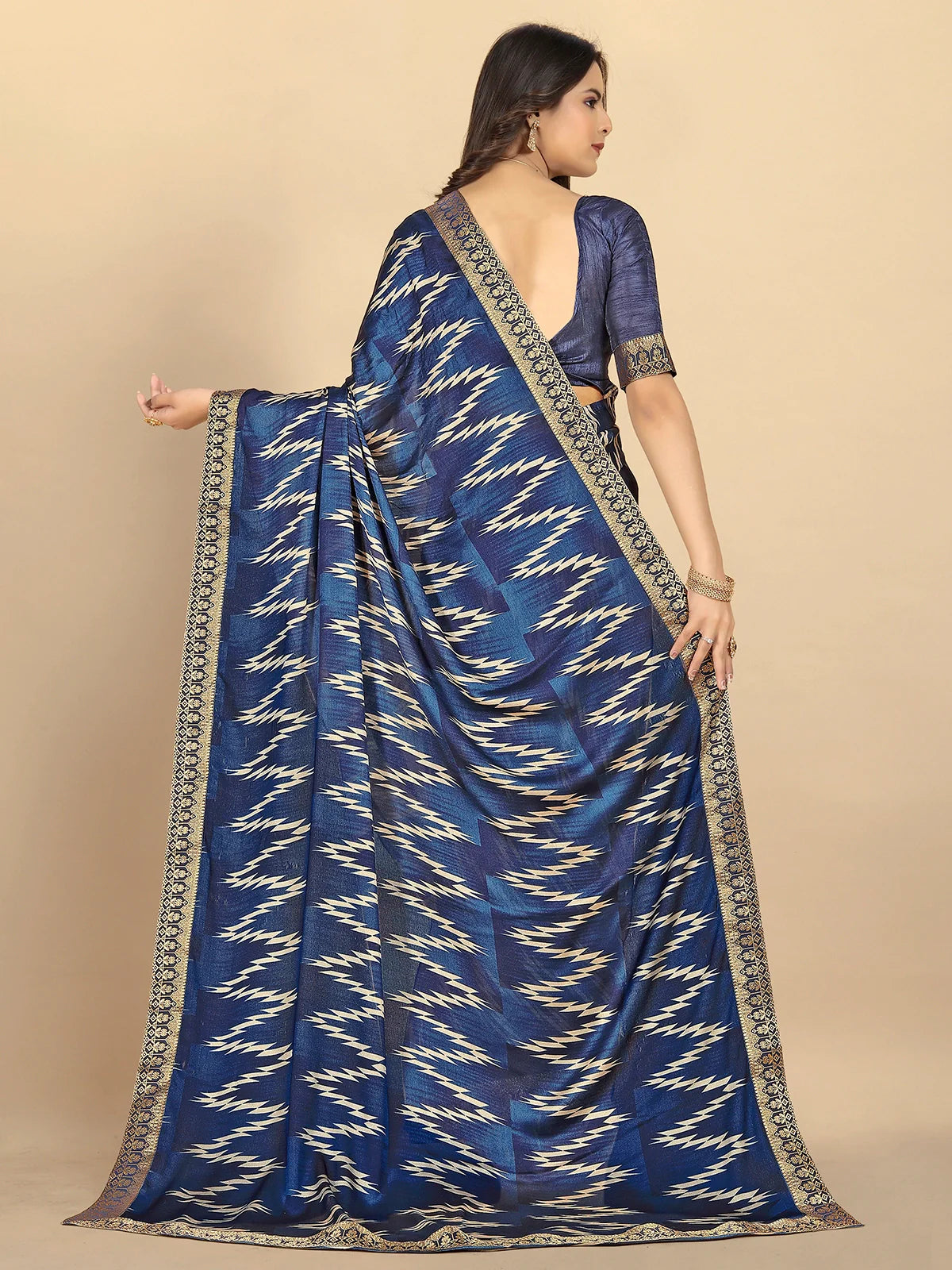 Buy Abstract Printed Moss Georgette Saree With Blouse Piece-Blue