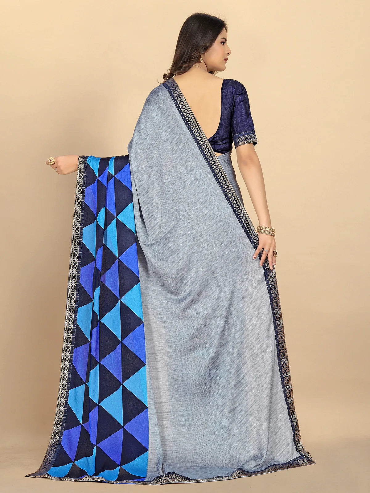 Buy Abstract Printed Moss Georgette Saree With Blouse Piece-Grey