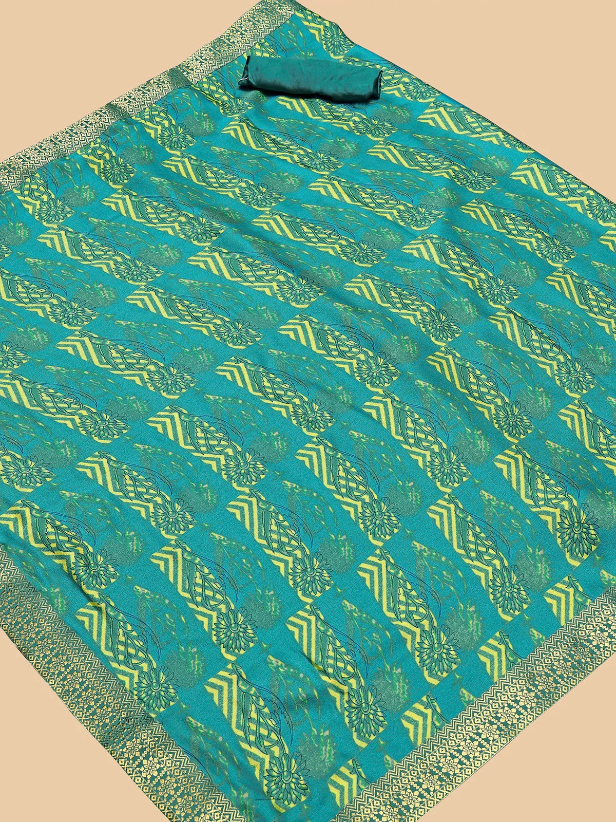 Buy Abstract Printed Moss Georgette Saree With Blouse Piece-Sea Green