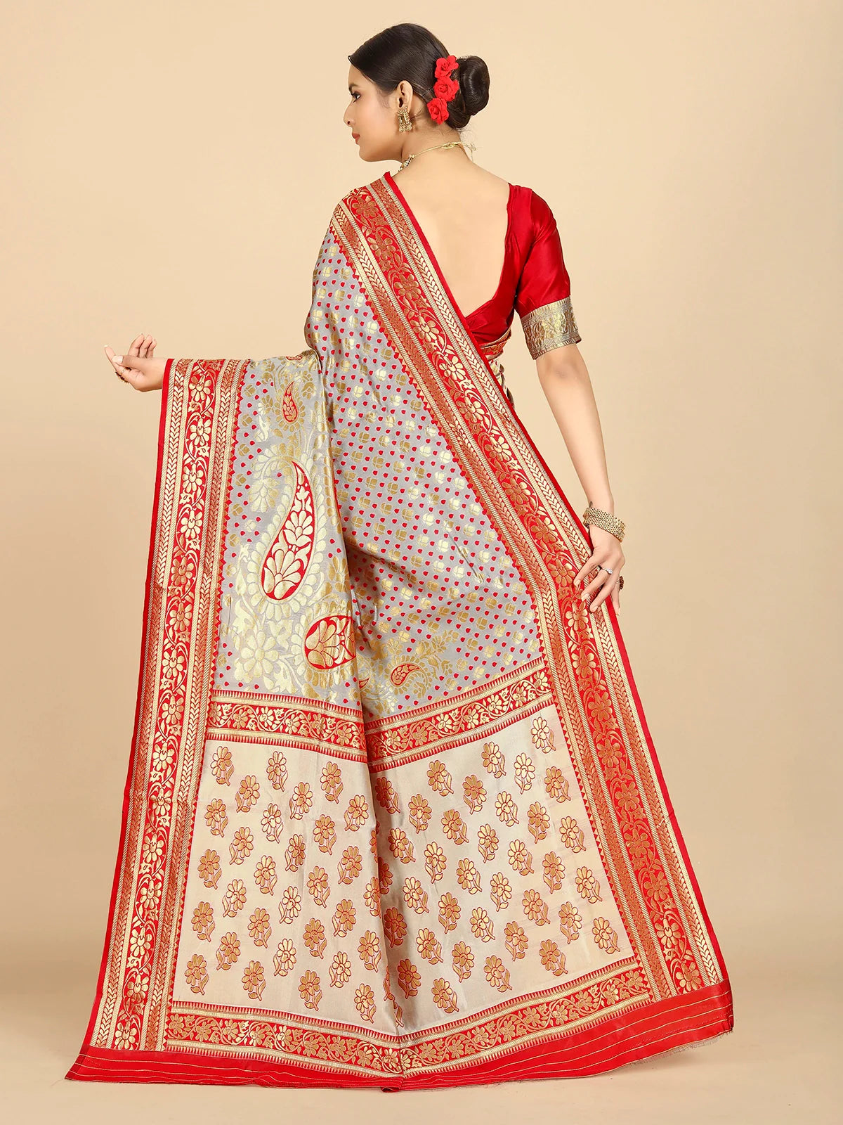 Buy Banarasi Silk Jacquard Saree With Blouse Piece-Beige