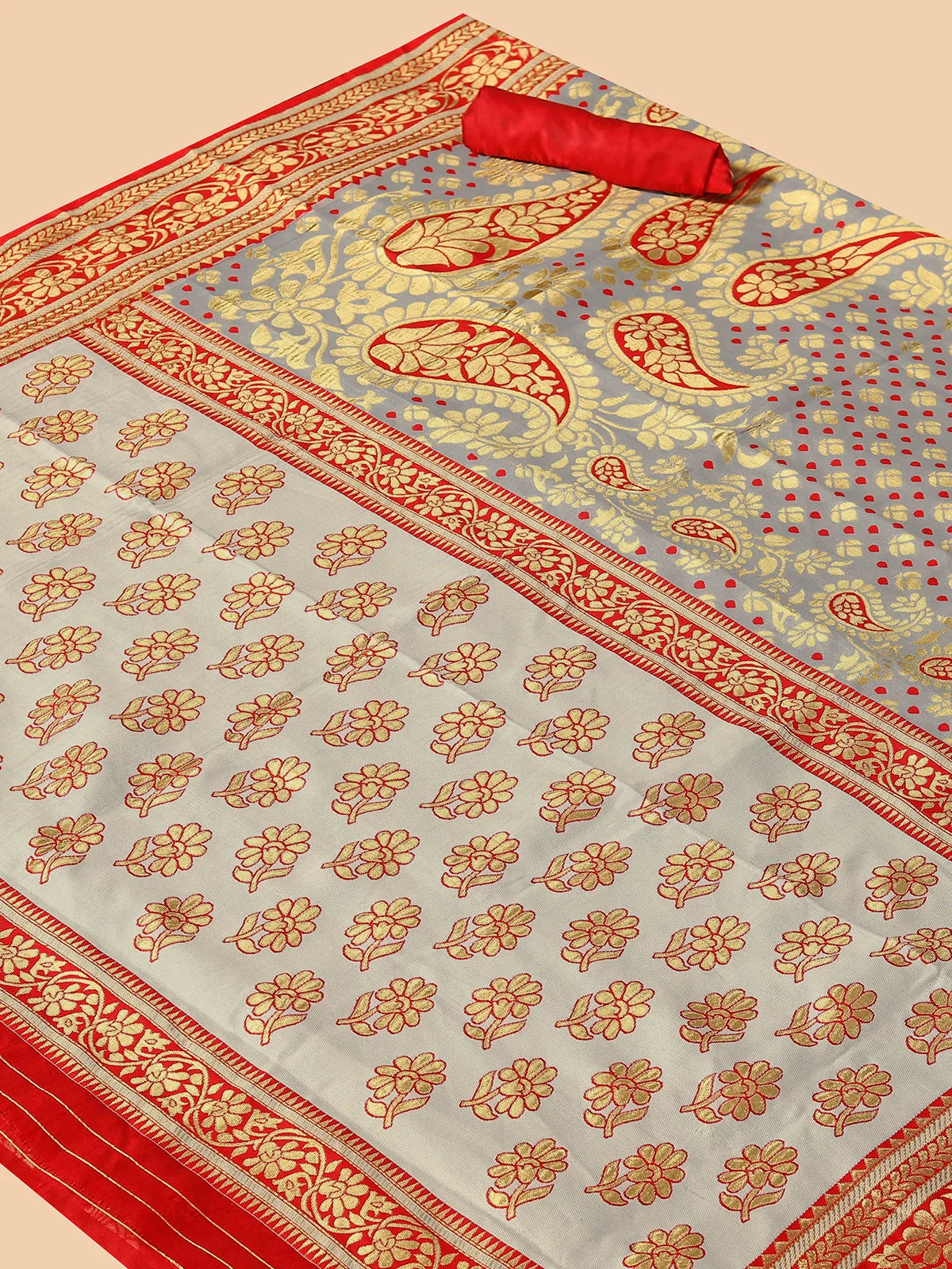 Buy Banarasi Silk Jacquard Saree With Blouse Piece-Beige
