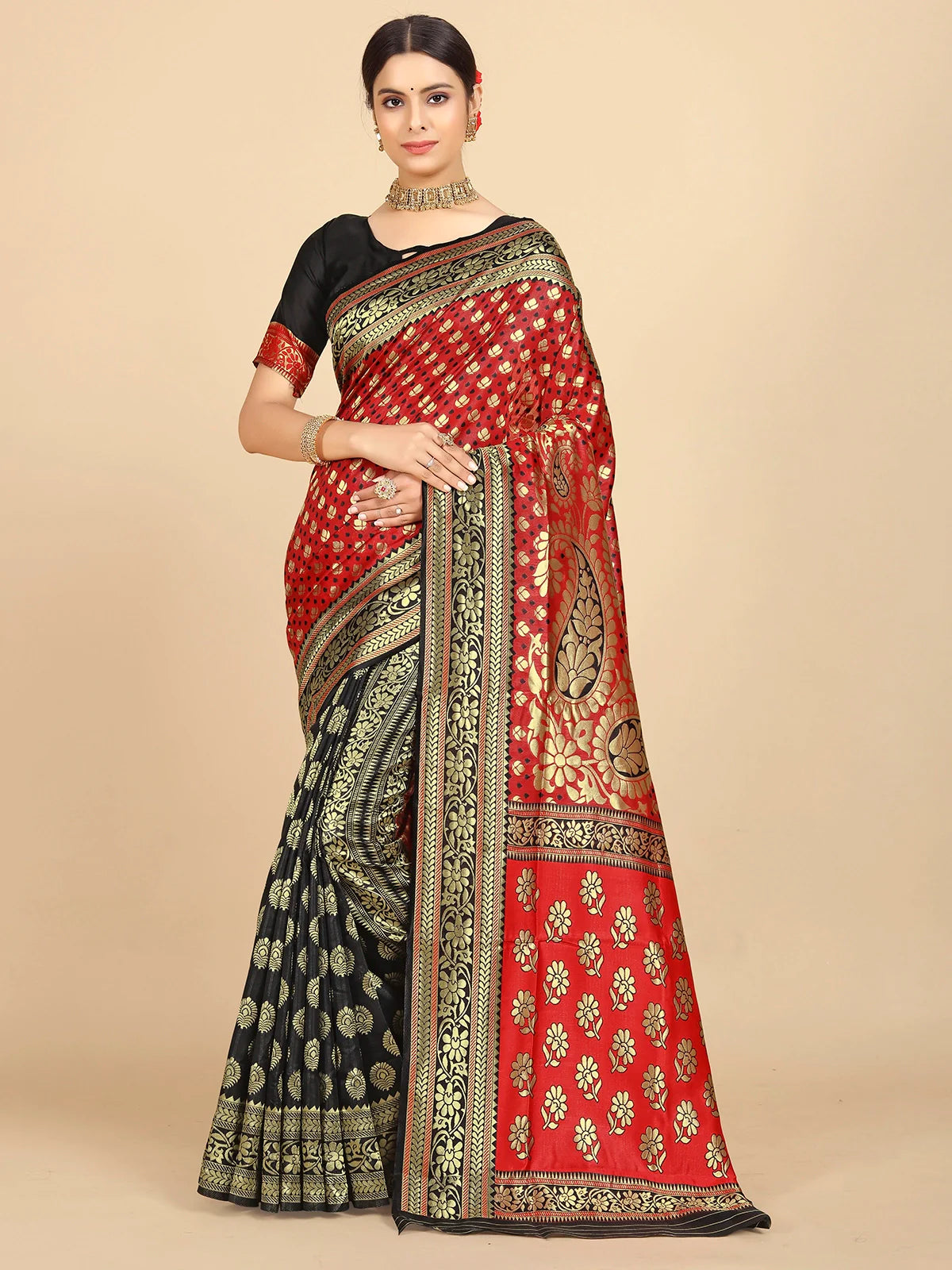 Buy Banarasi Silk Jacquard Saree With Blouse Piece-Black