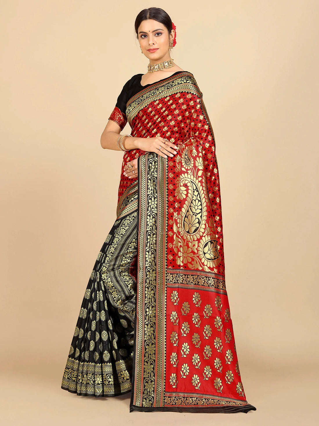 Buy Banarasi Silk Jacquard Saree With Blouse Piece-Black