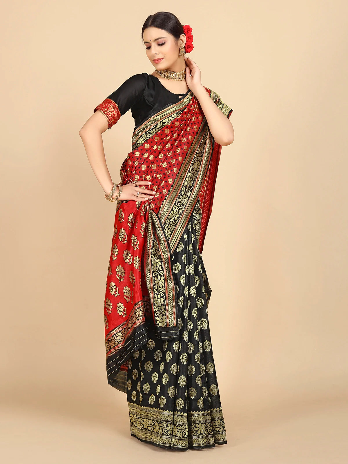 Buy Banarasi Silk Jacquard Saree With Blouse Piece-Black