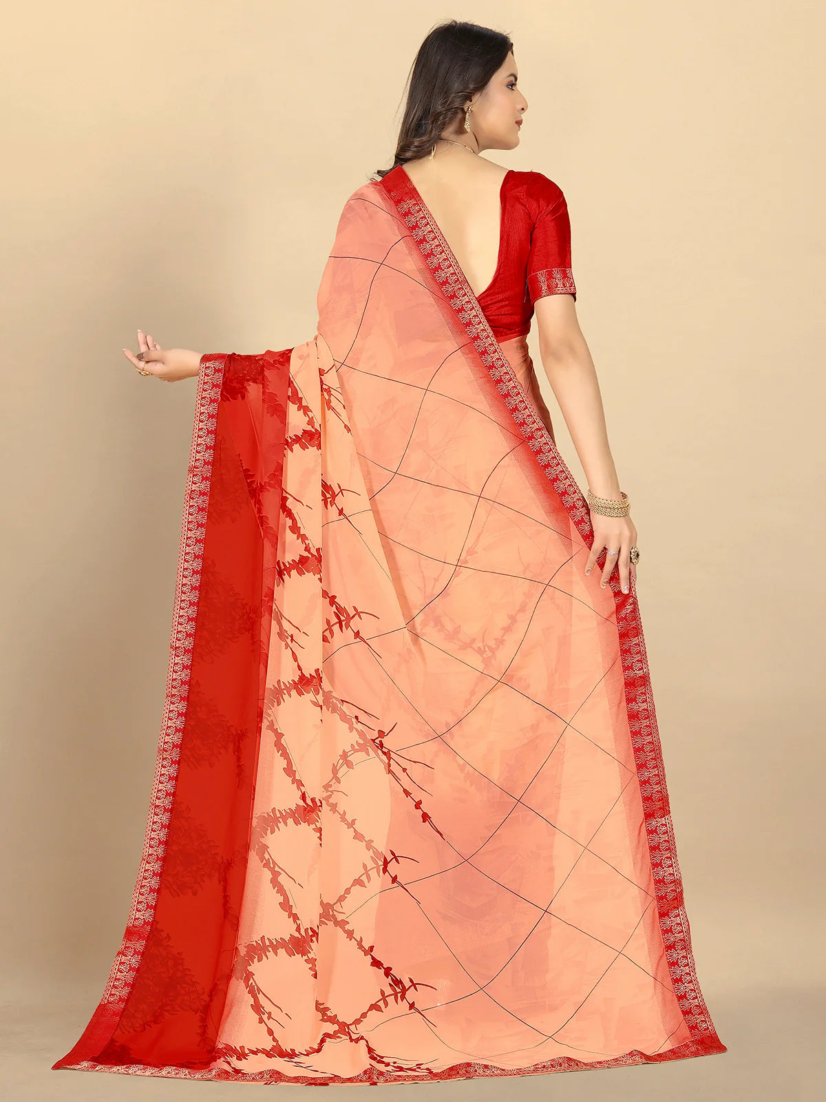 Buy Abstract Printed Georgette Saree With Blouse Piece-Peach