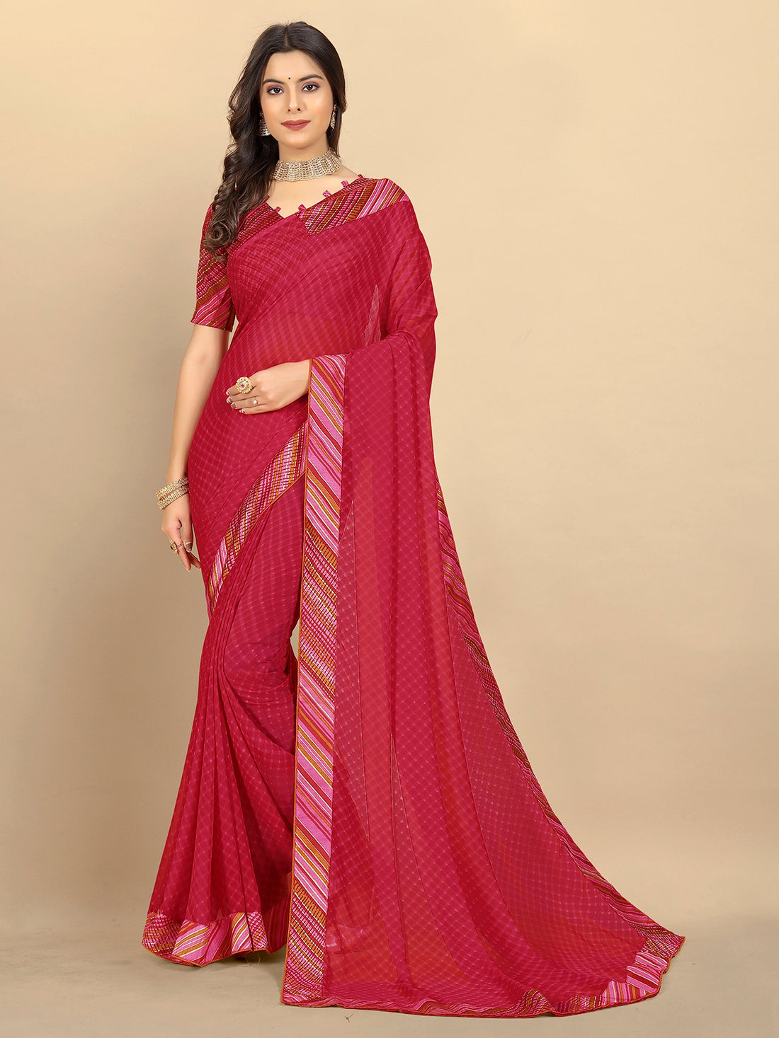 Buy Bandhej Printed Georgette Saree With Blouse Piece-Pink