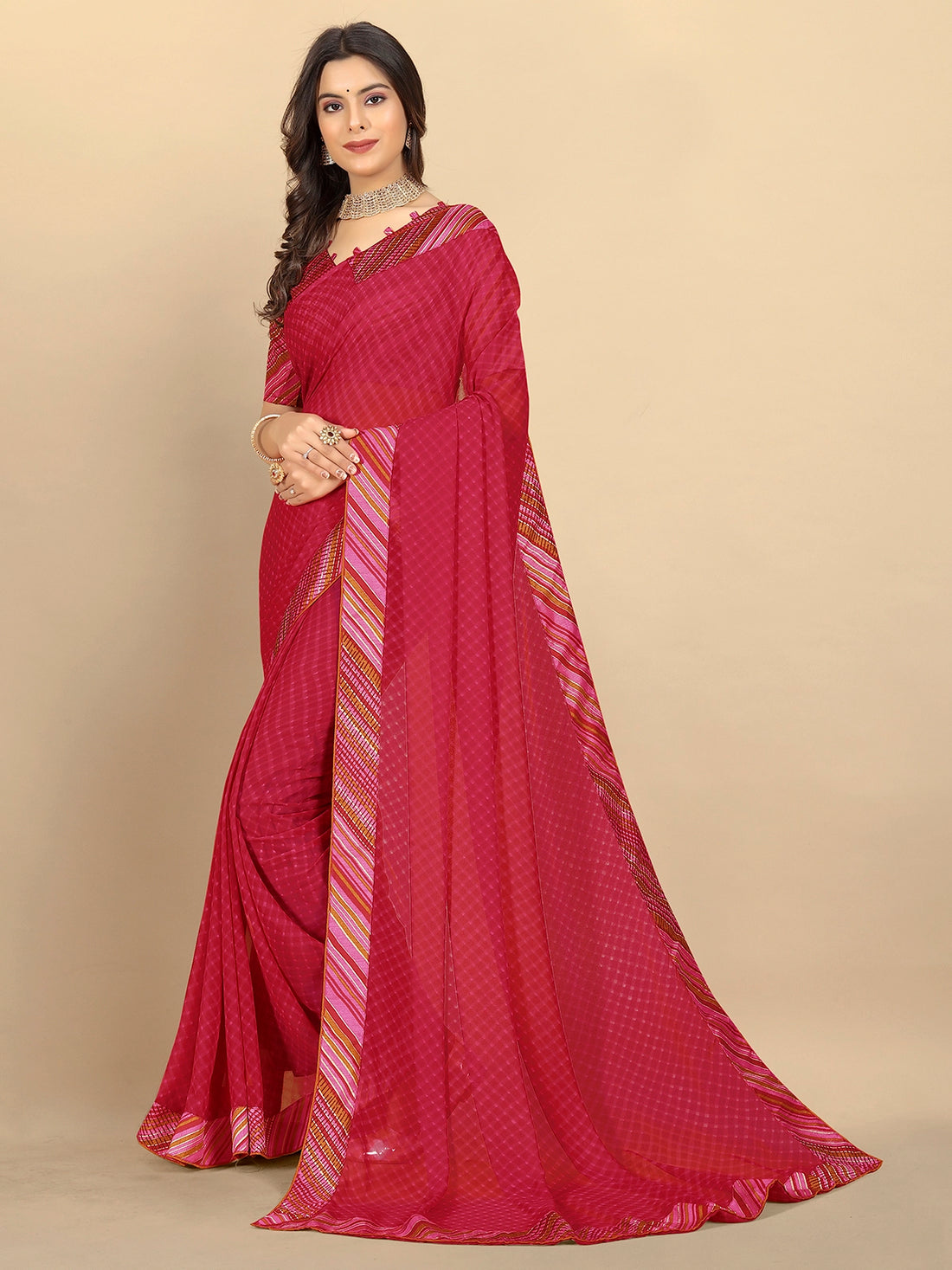 Buy Bandhej Printed Georgette Saree With Blouse Piece-Pink