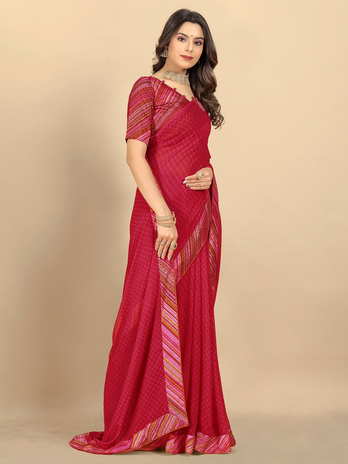 Buy Bandhej Printed Georgette Saree With Blouse Piece-Pink