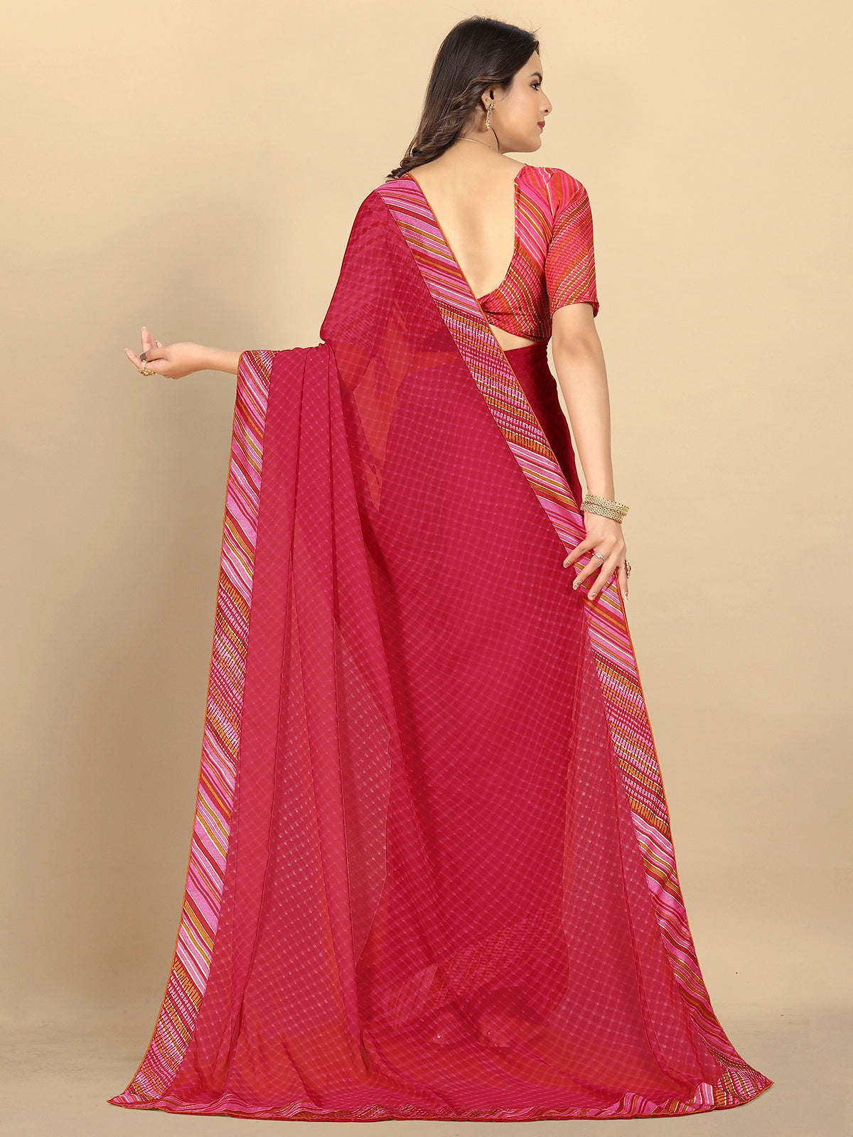 Buy Bandhej Printed Georgette Saree With Blouse Piece-Pink