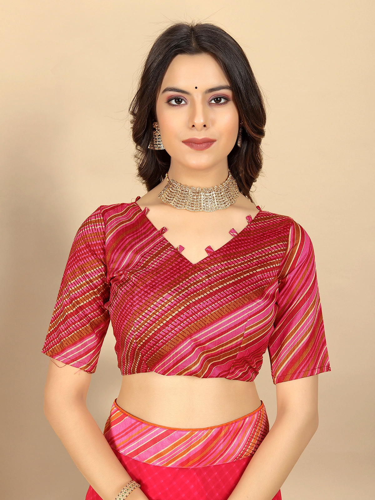 Buy Bandhej Printed Georgette Saree With Blouse Piece-Pink