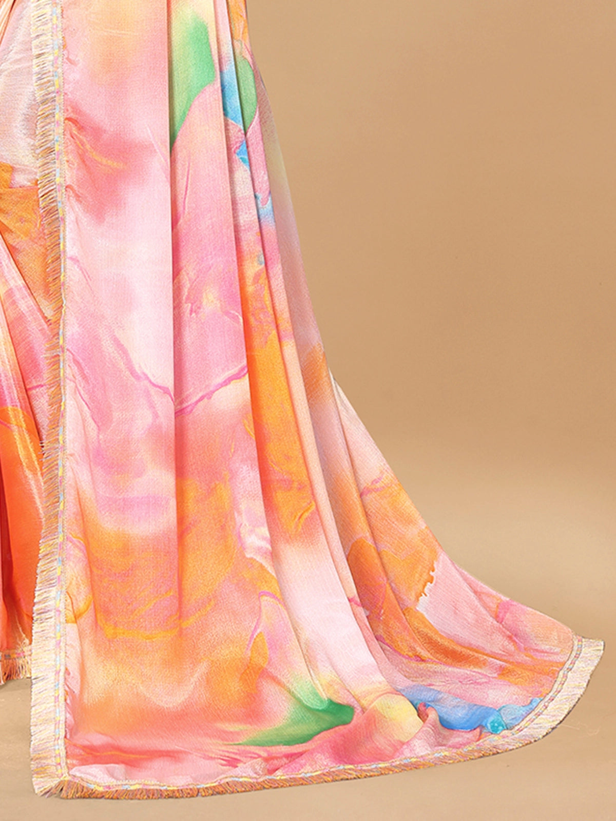 Buy Abstract Printed Designer Chiffon Saree With Blouse Piece-Orange