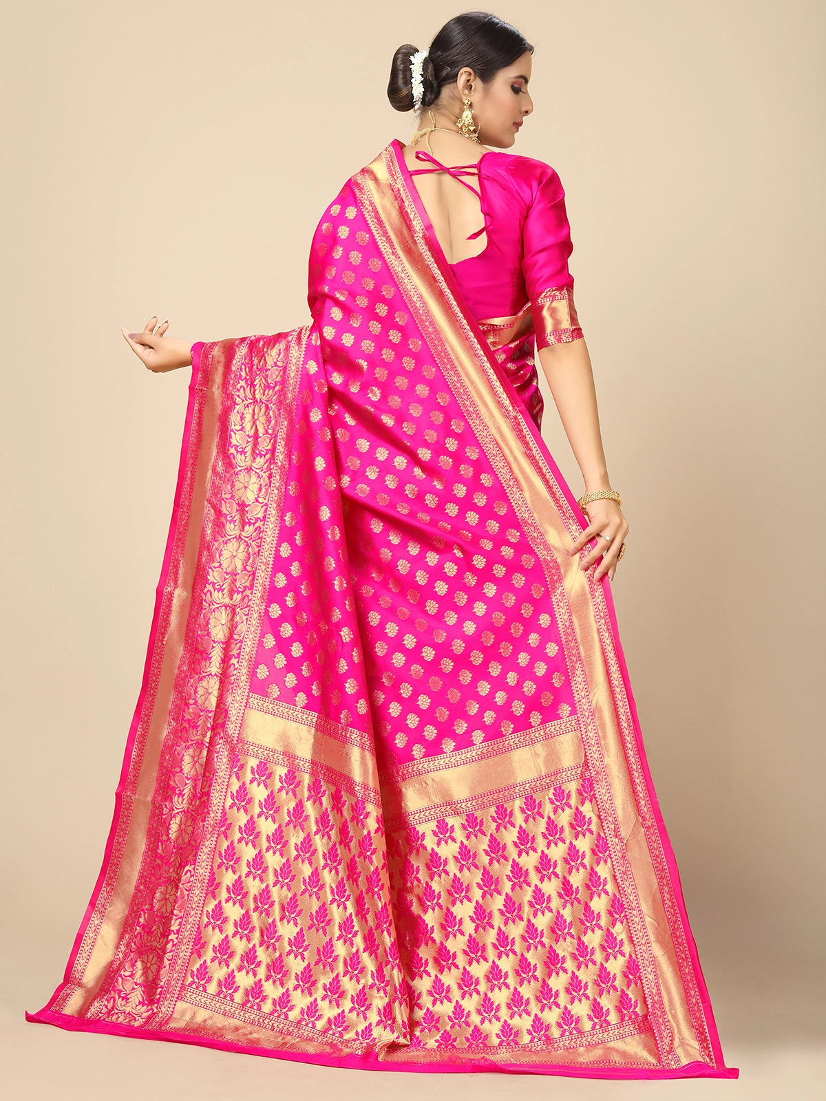 Buy Banarasi Silk Zari Work Saree With Blouse Piece-Pink