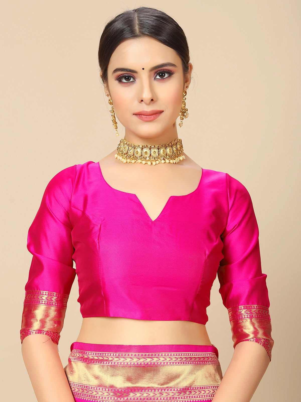 Buy Banarasi Silk Zari Work Saree With Blouse Piece-Pink