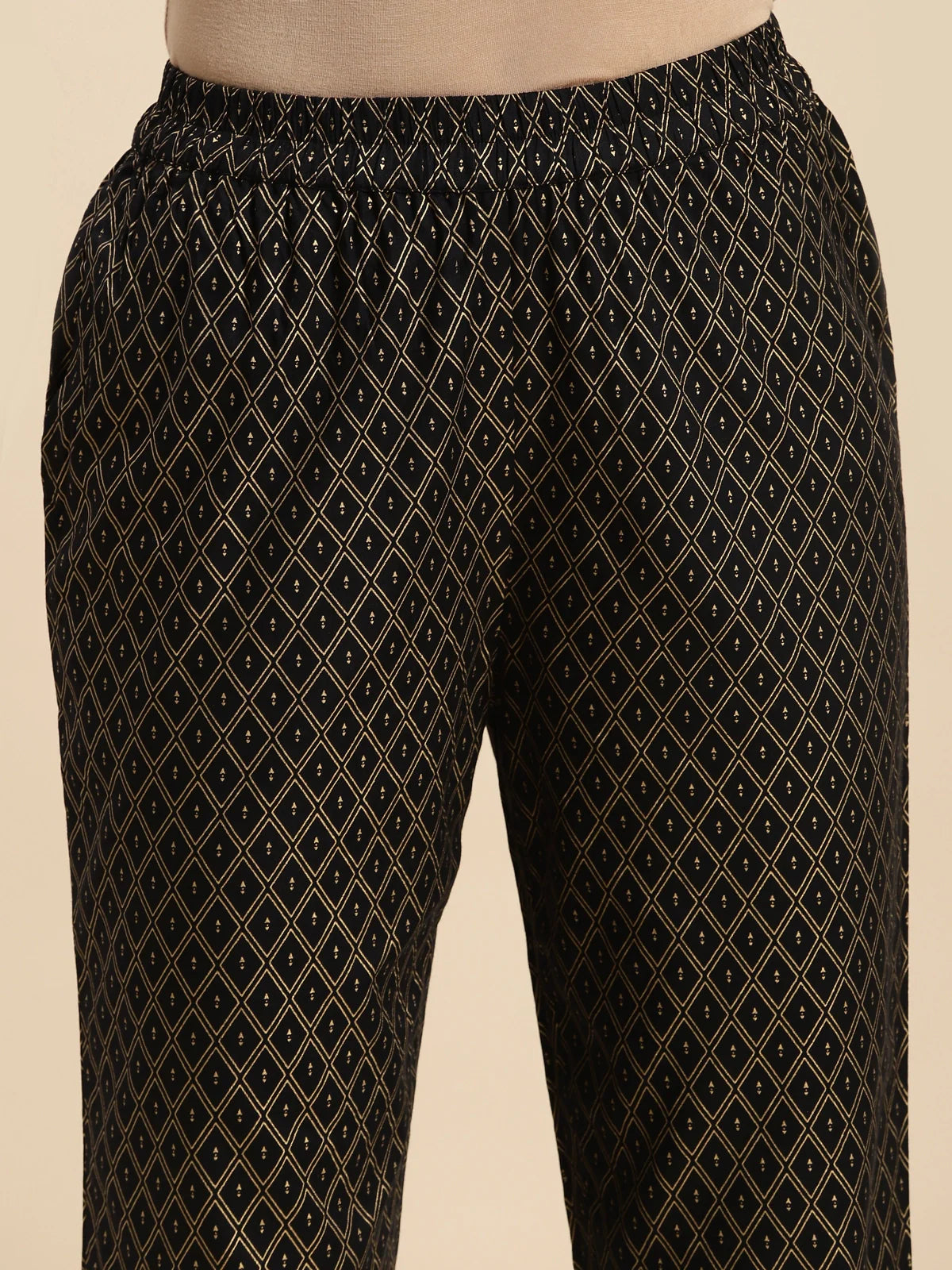 Buy Rayon Gold Printed Ankle Length Pencil Pant-Black