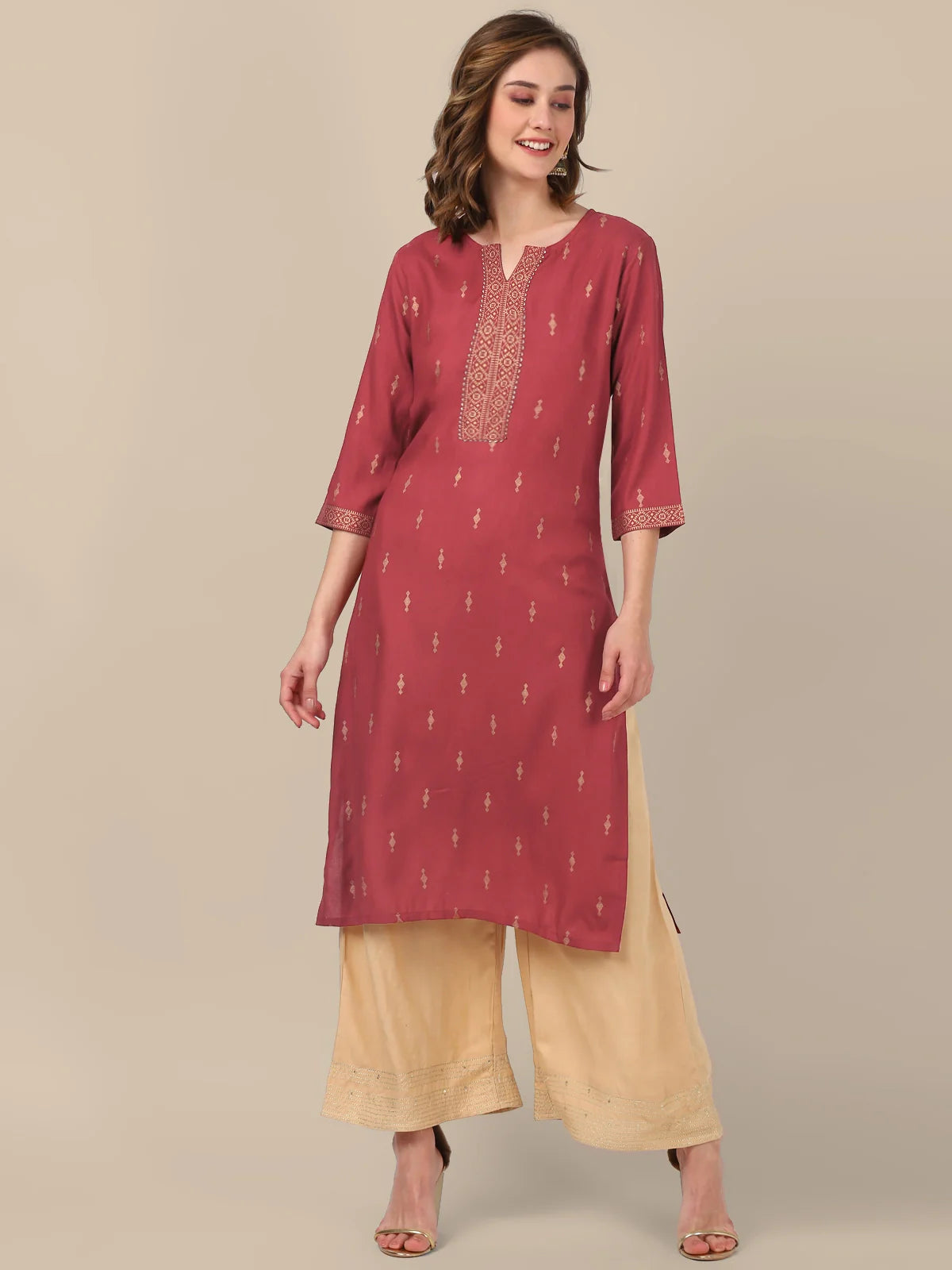 Buy Rayon Gold Printed Placket Knee Length Straight Kurta-Dark Grey