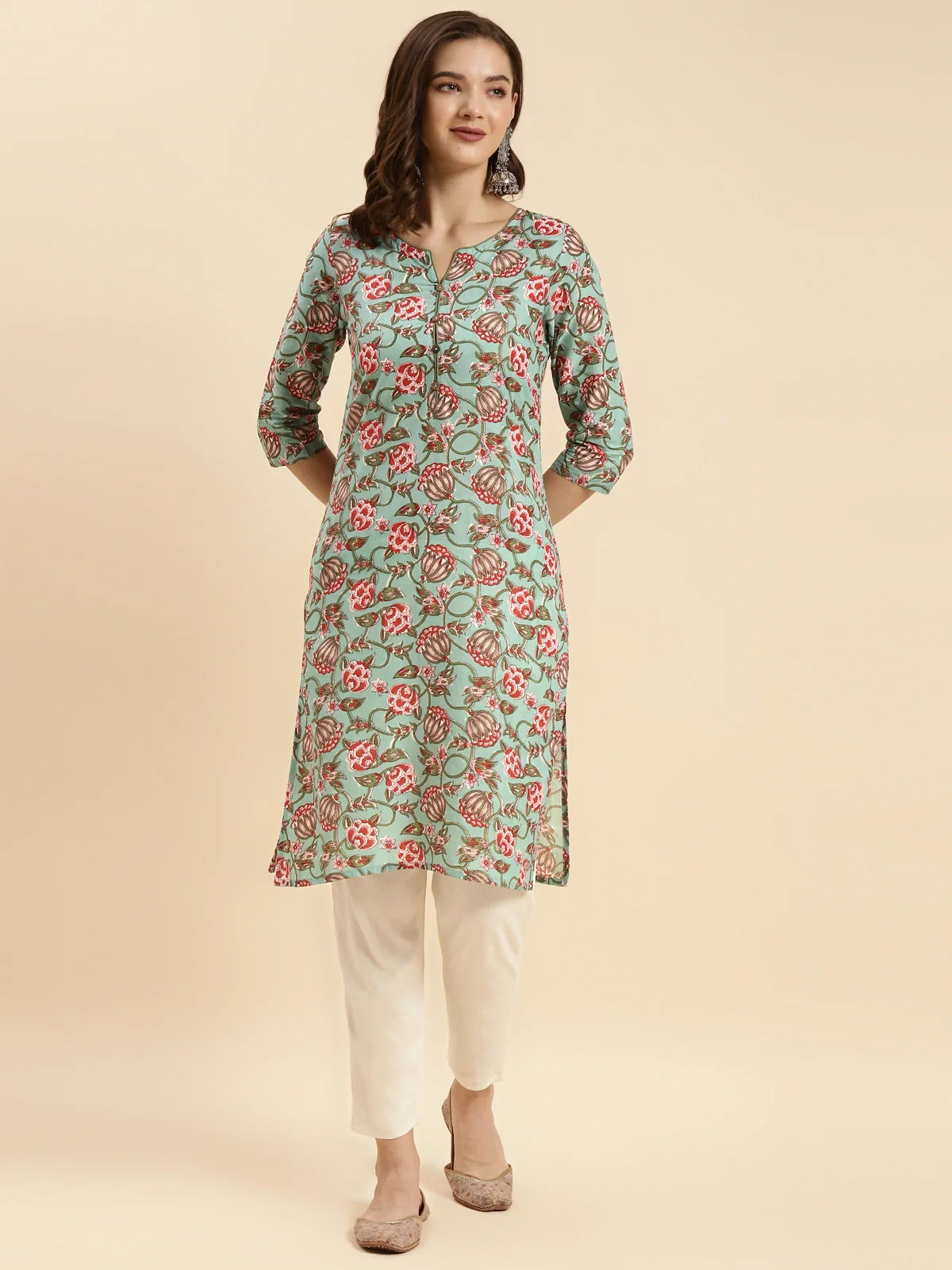 Buy Cotton Printed Knee Length Straight Kurta-Pink