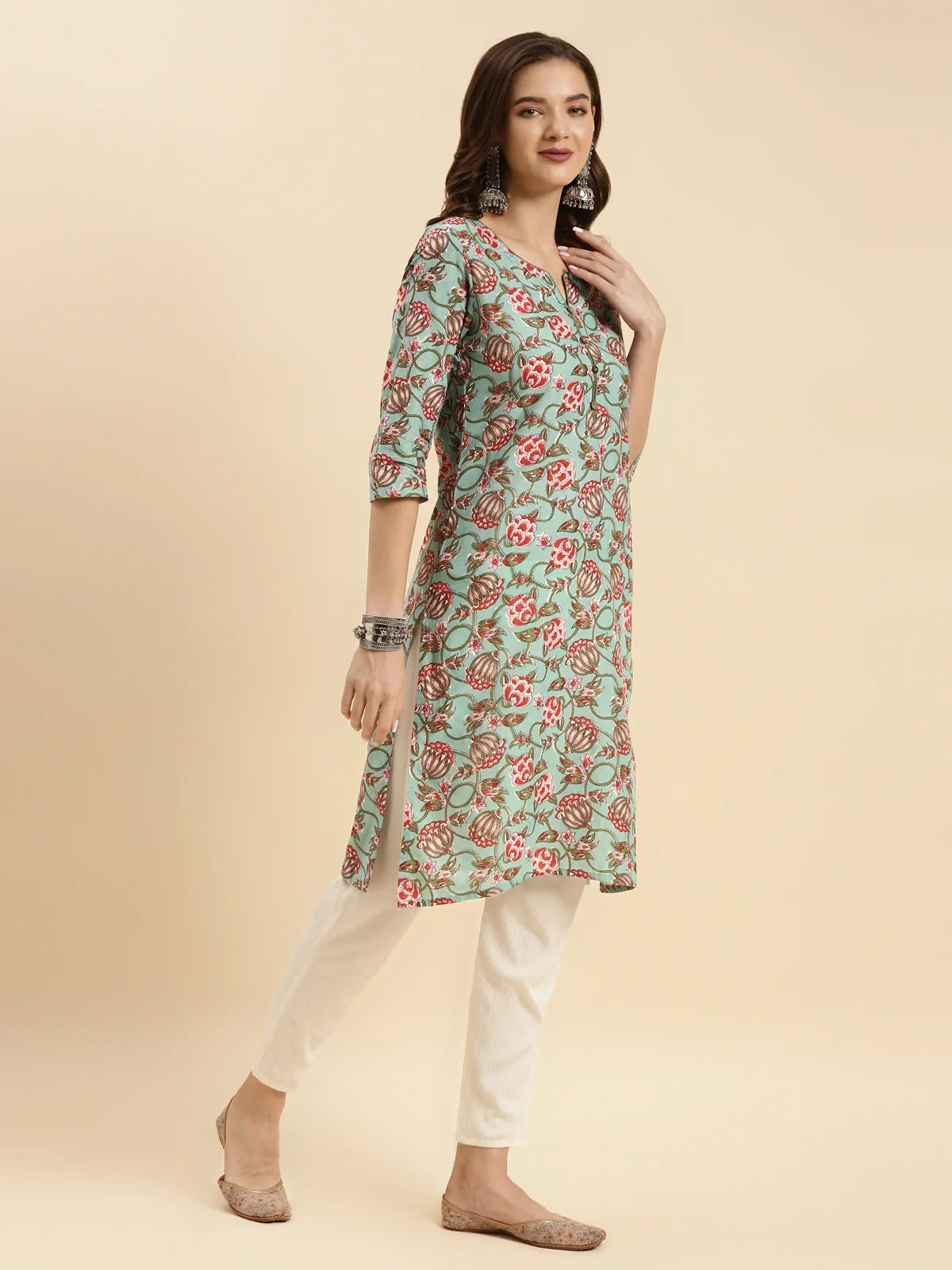 Buy Cotton Printed Knee Length Straight Kurta-Pink