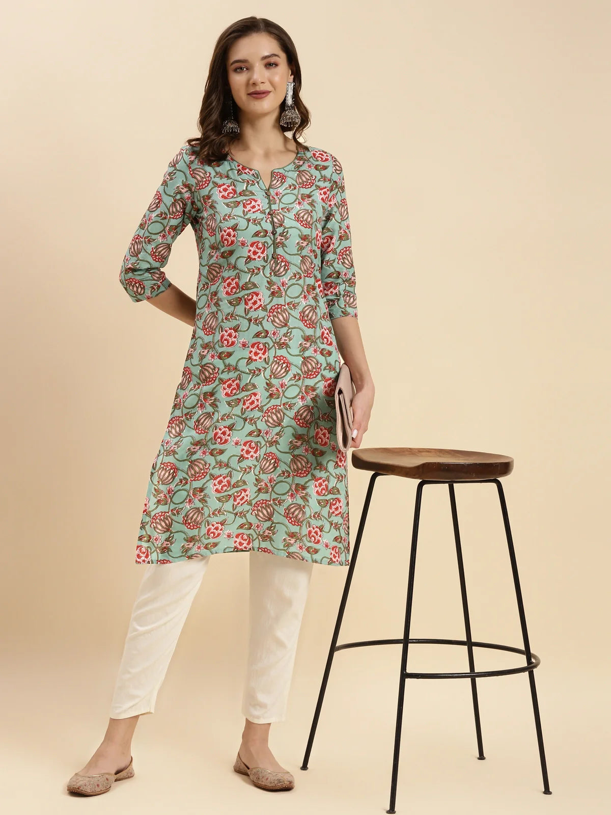 Buy Cotton Printed Knee Length Straight Kurta-Pink