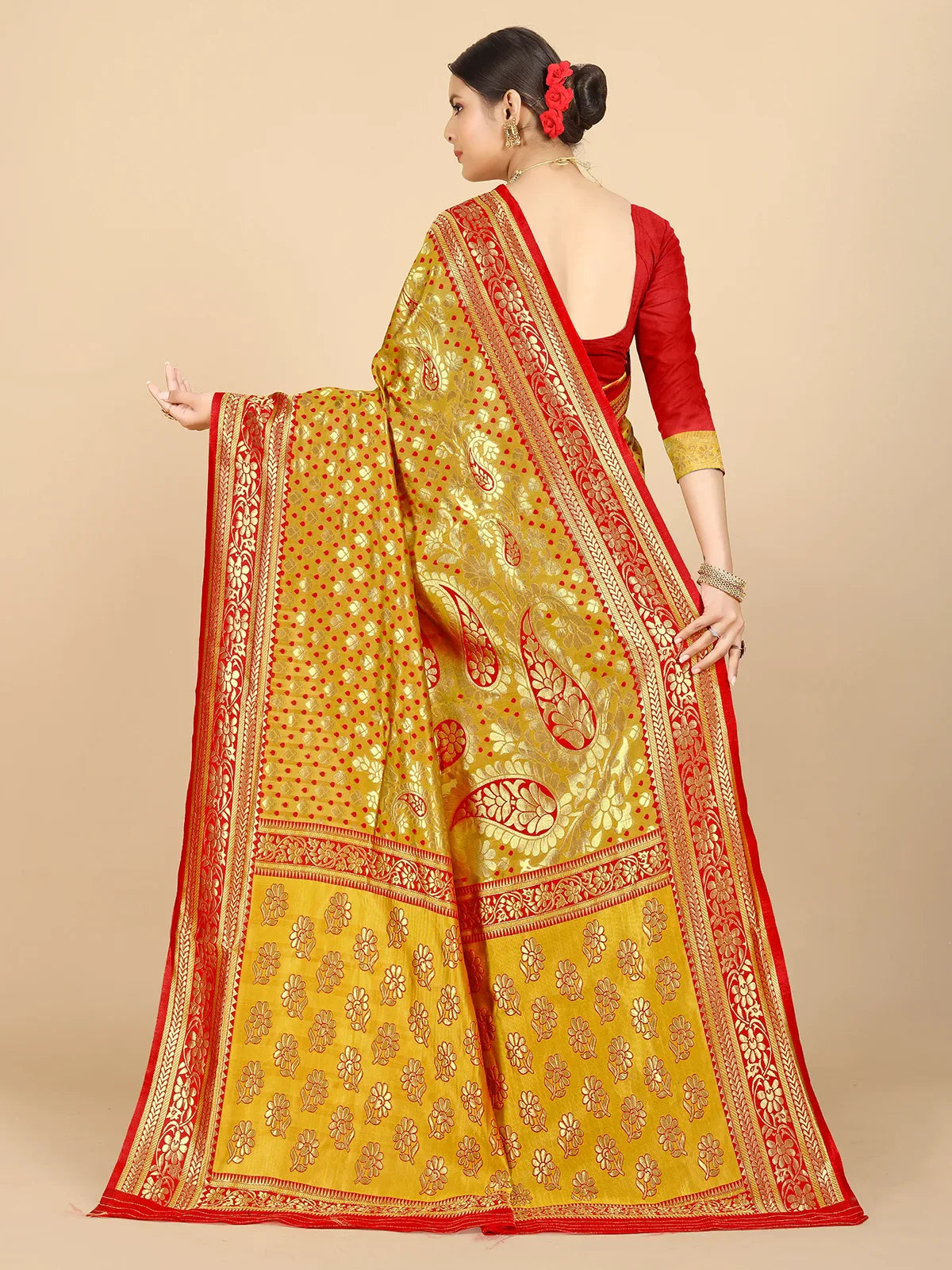 Buy Banarasi Silk Jacquard Saree With Blouse Piece-Gold