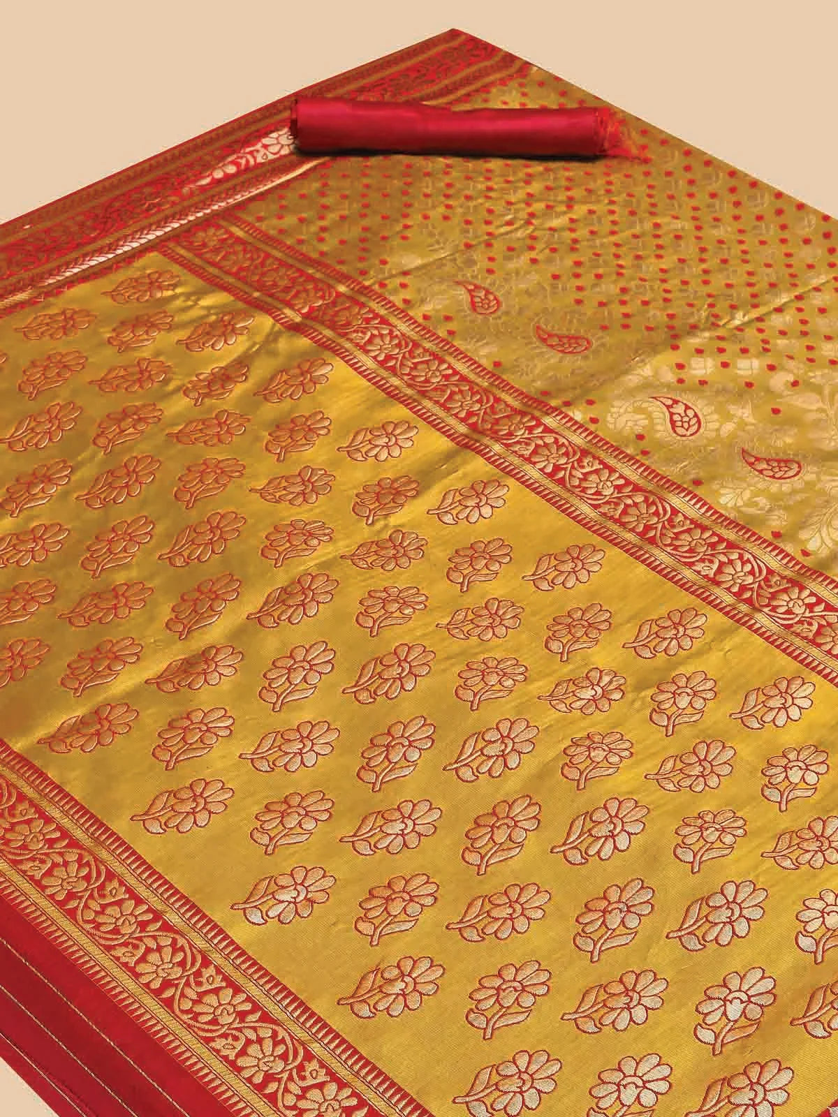 Buy Banarasi Silk Jacquard Saree With Blouse Piece-Gold