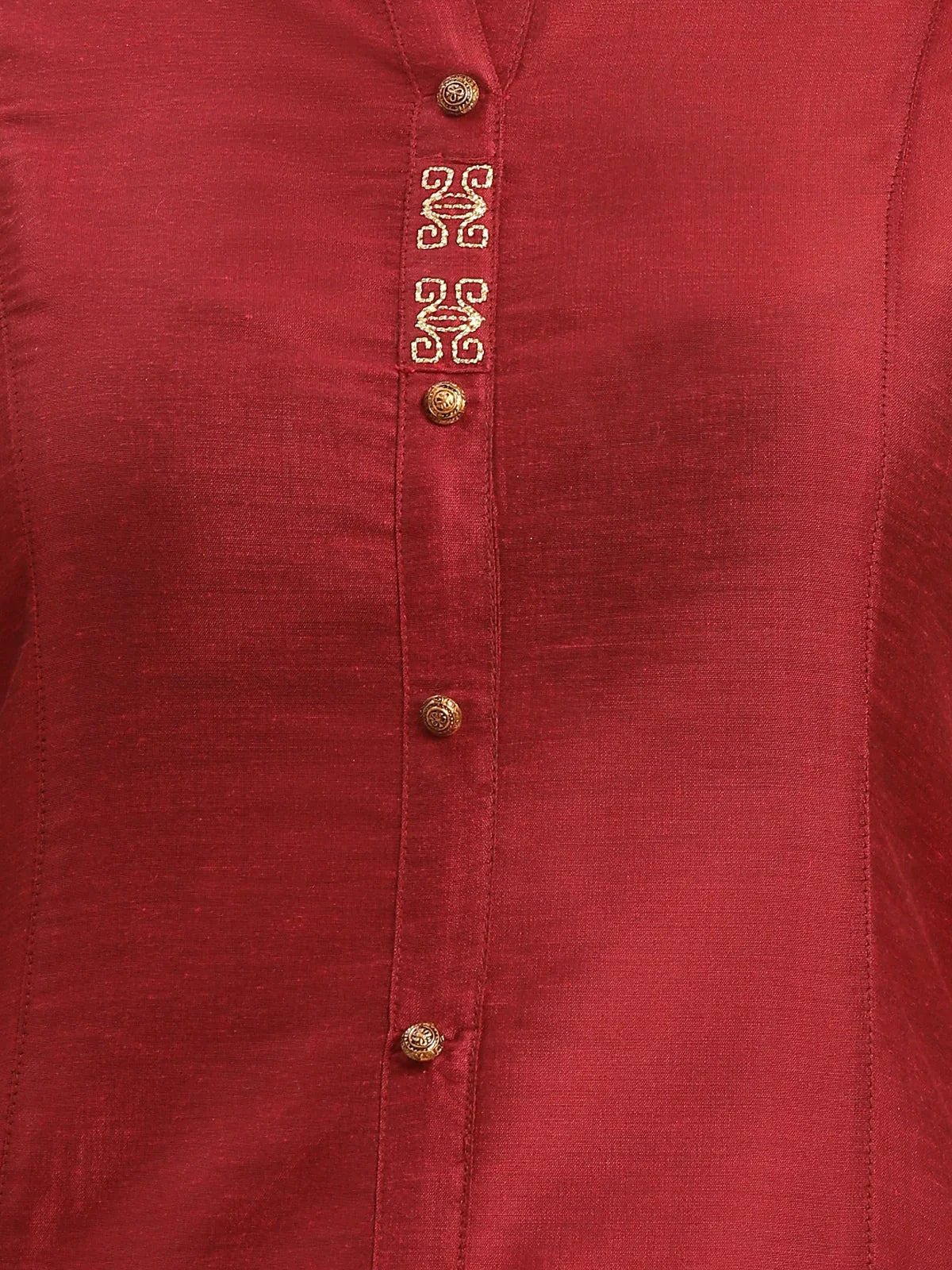 Buy Embroidered Calf Length A-line Kurta With Sleeves Tabs-Maroon