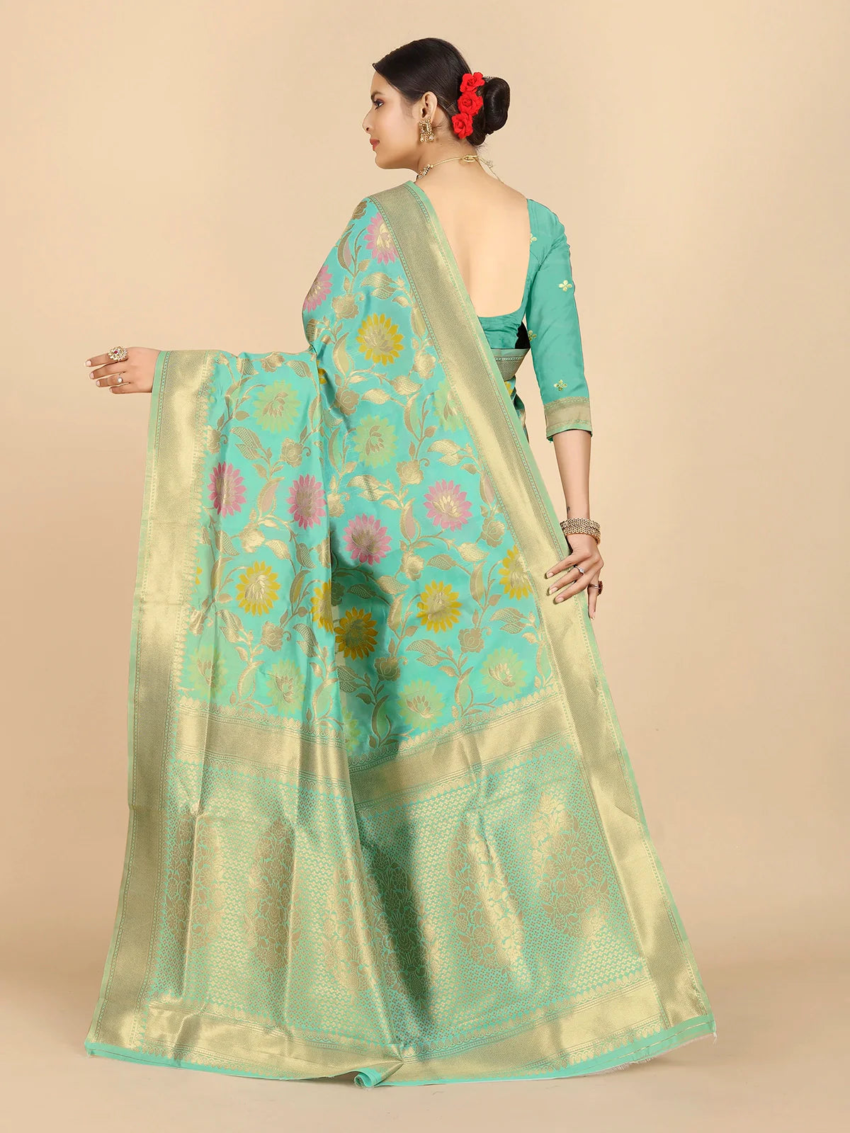 Buy Banarasi Silk Zari Work Saree With Blouse Piece-Light Green