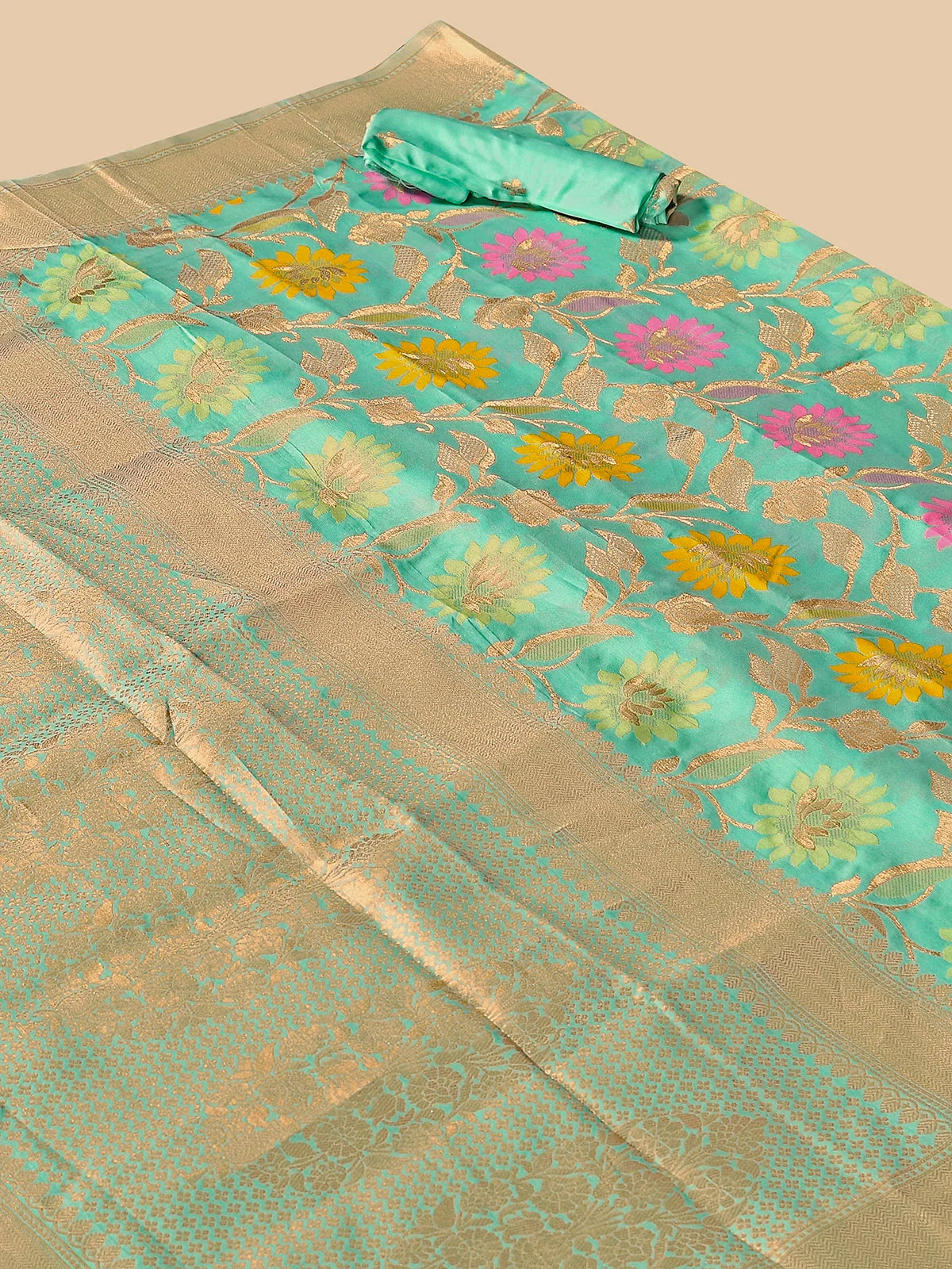 Buy Banarasi Silk Zari Work Saree With Blouse Piece-Light Green