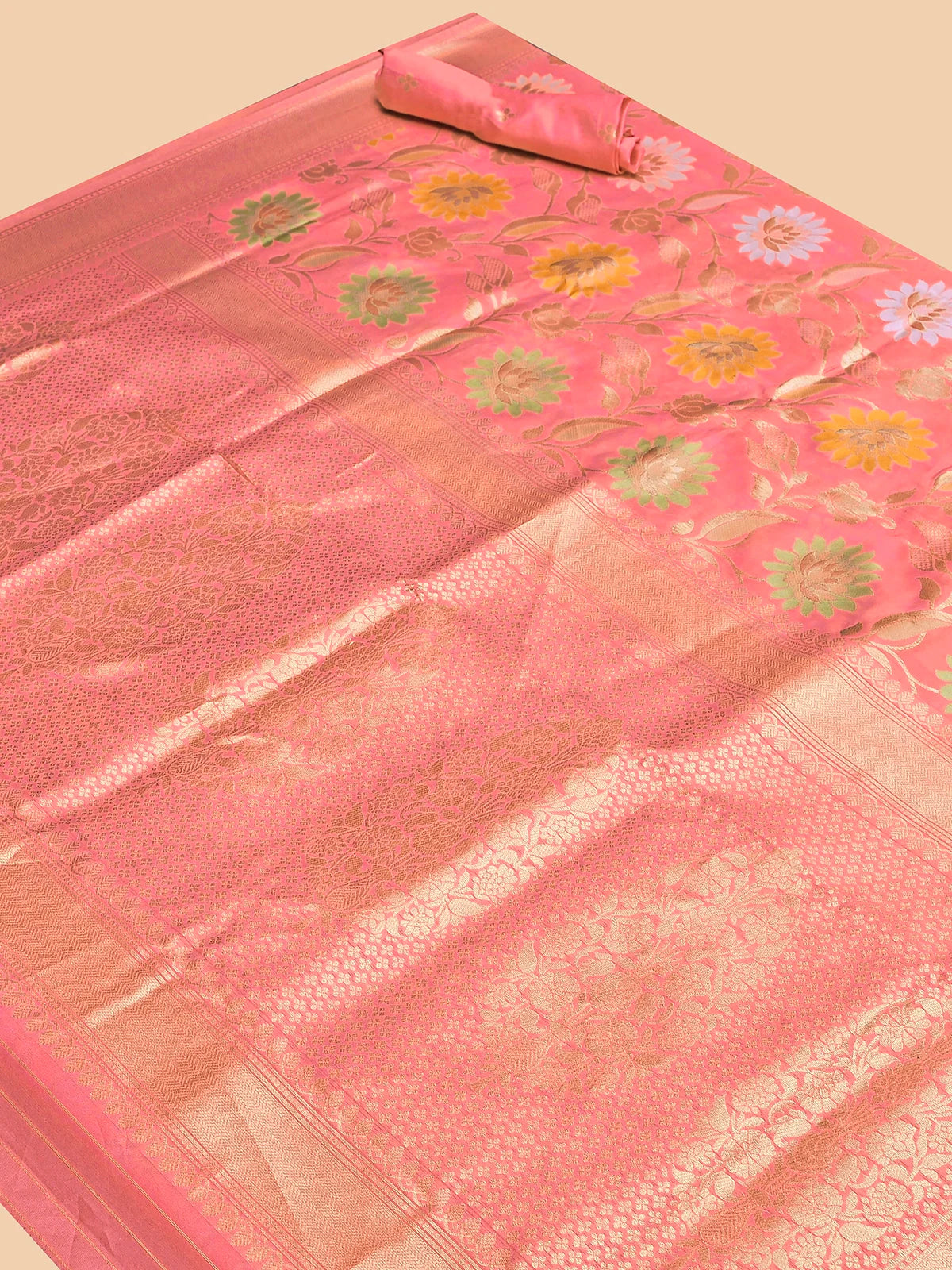 Buy Banarasi Silk Zari Work Saree With Blouse Piece-Peach