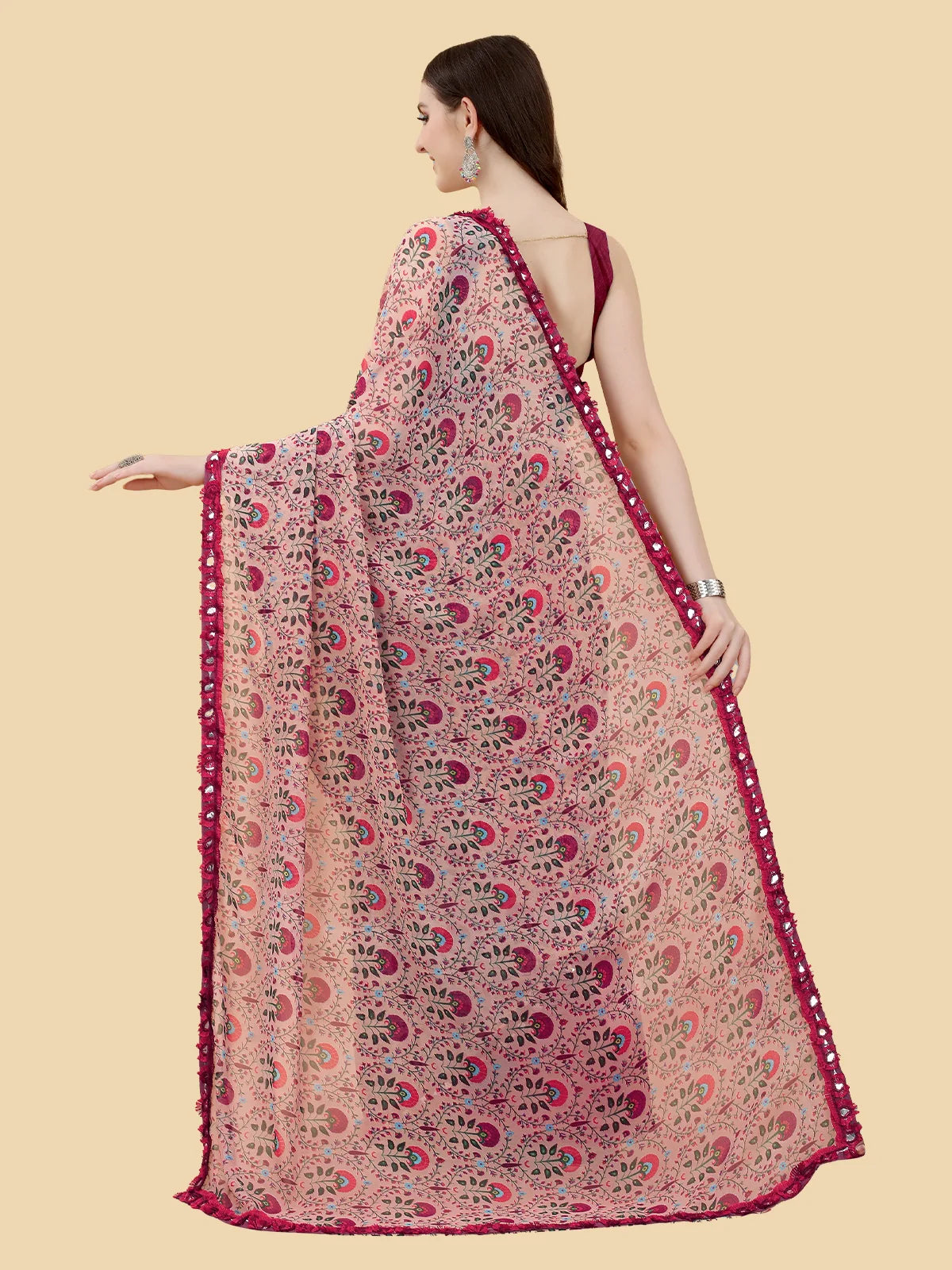 Buy Floral Printed Georgette Saree With Blouse Piece-Rose Gold