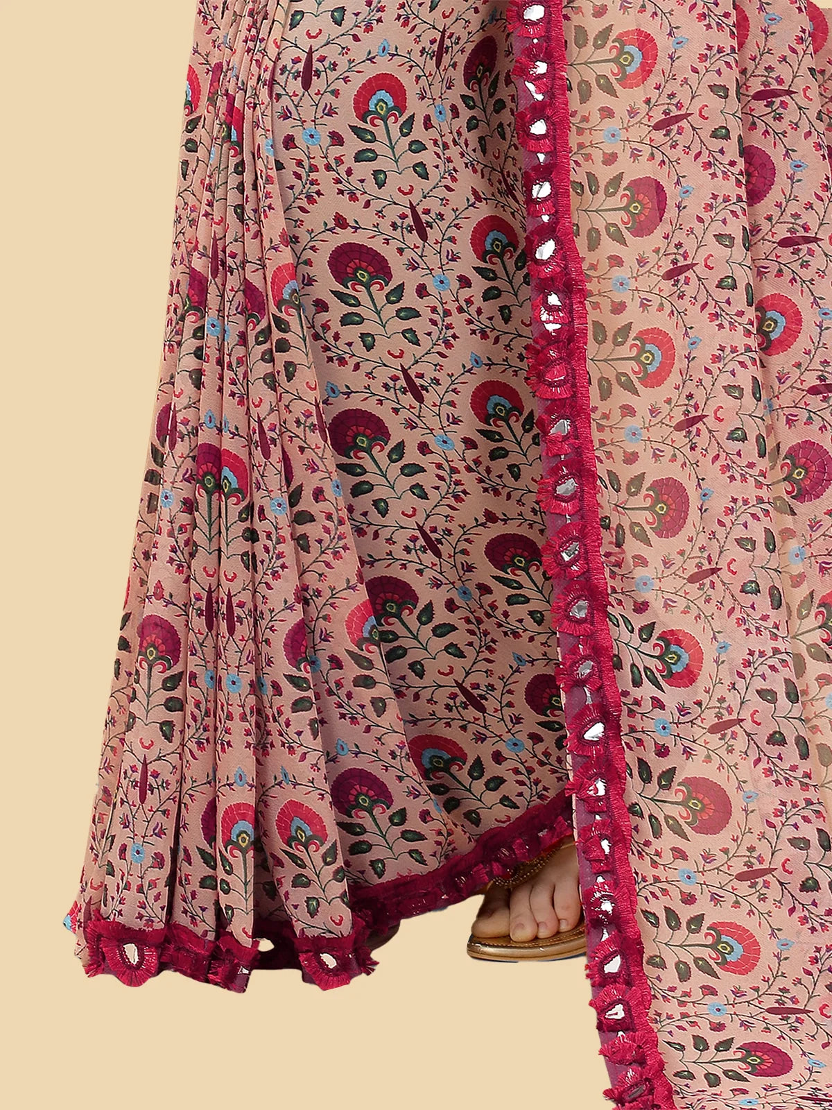 Buy Floral Printed Georgette Saree With Blouse Piece-Rose Gold