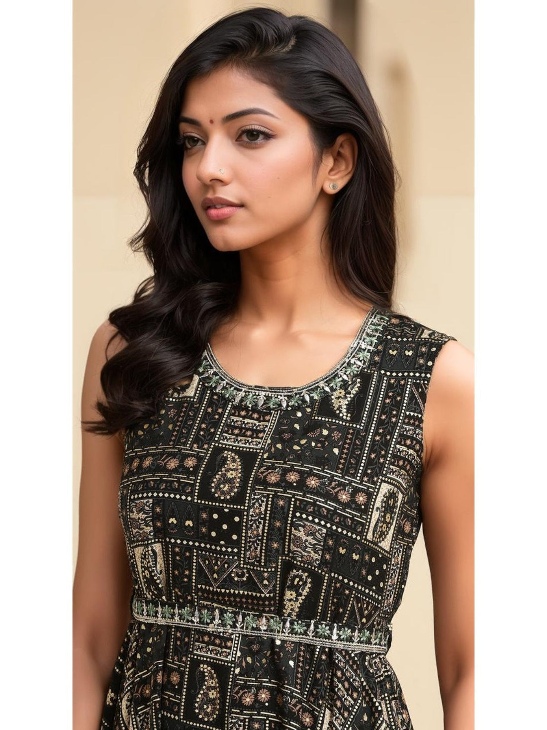 Buy Cotton Printed Asymmetric Calf Length Dress-Green