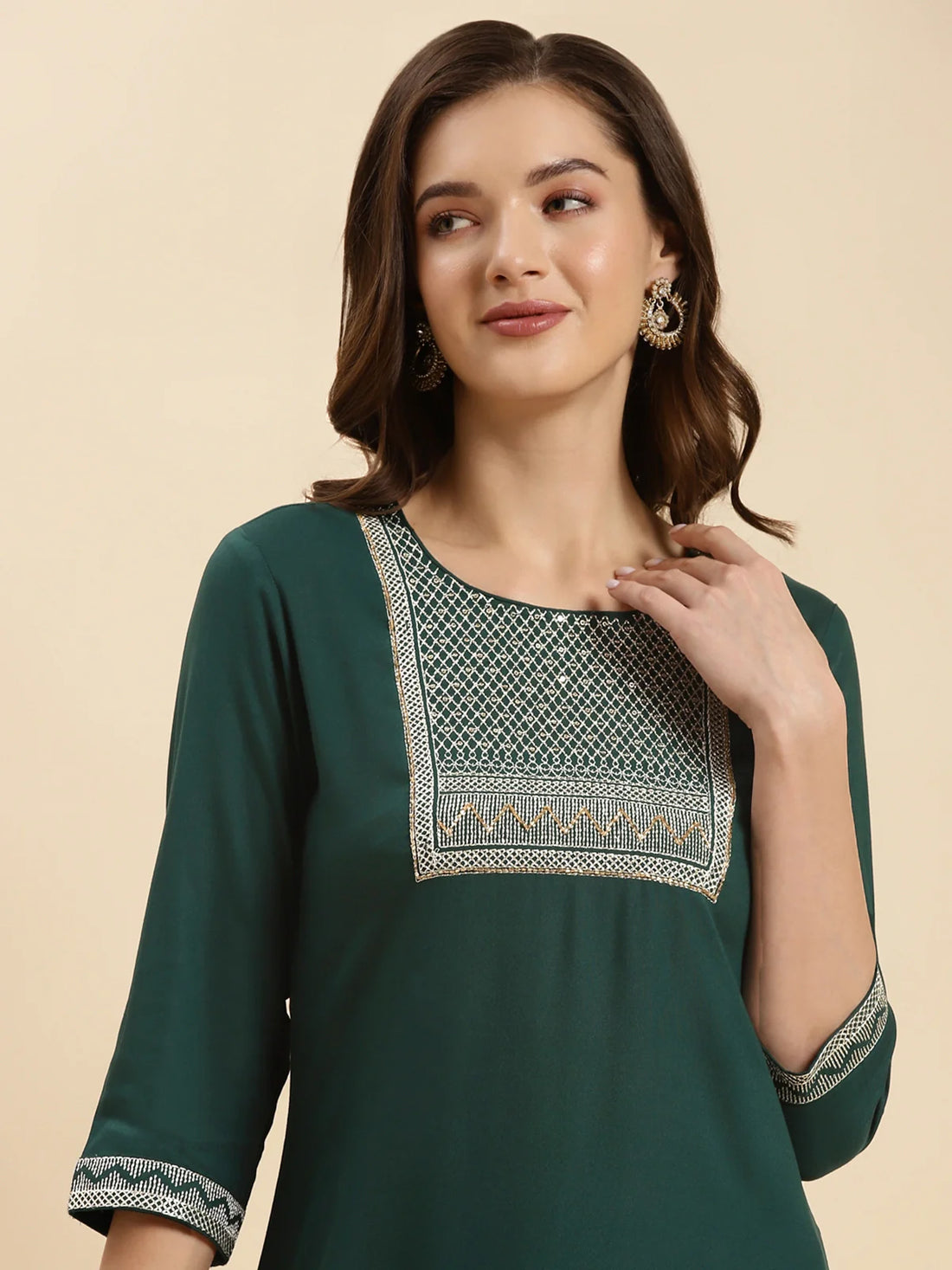 Buy Rayon Embroidered Knee Length Straight Kurta-Green