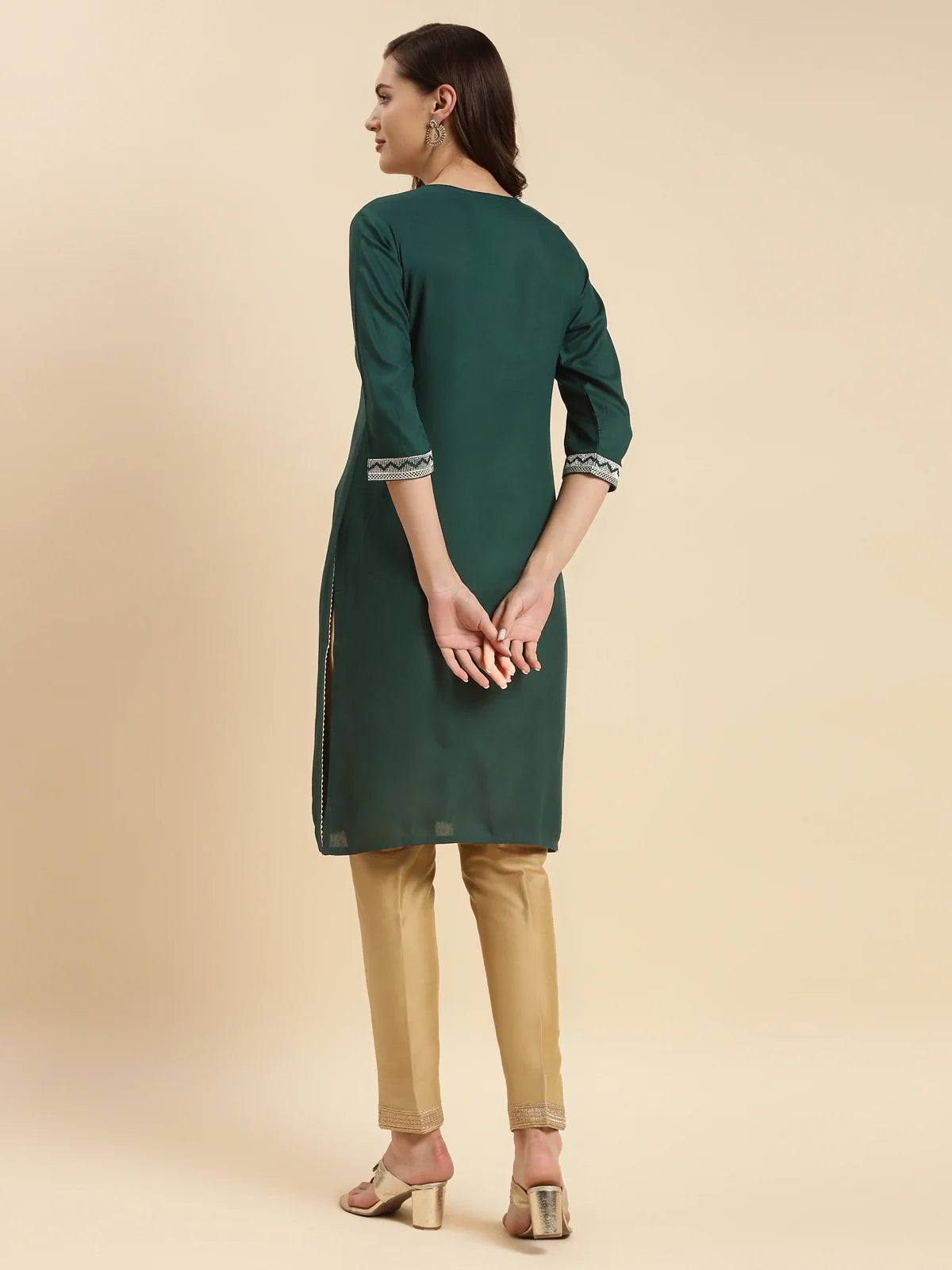 Buy Rayon Embroidered Knee Length Straight Kurta-Green