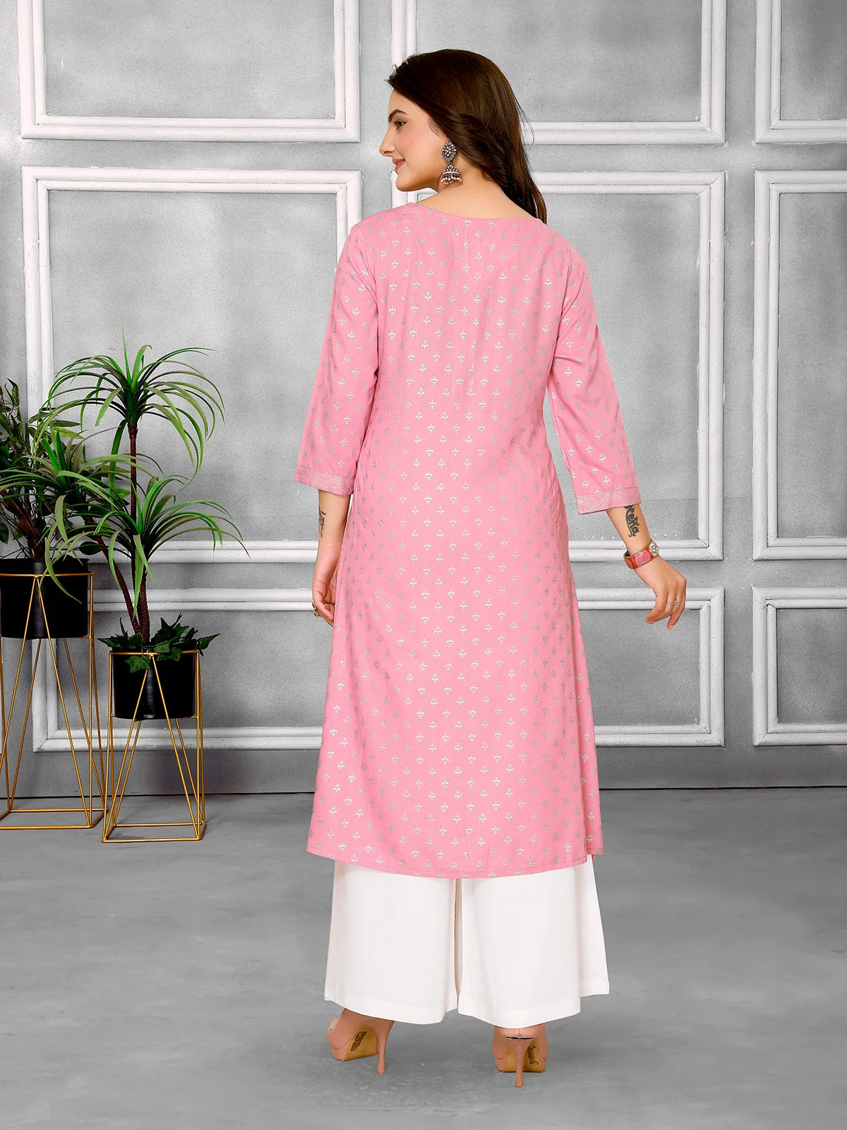 Buy Rayon Printed Calf Length A-line Kurta-Pink