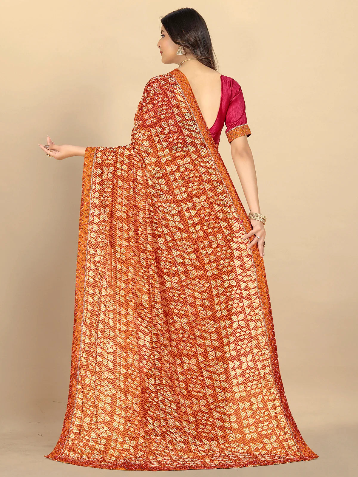 Buy Abstract Printed Georgette Saree With Blouse Piece-Mustard